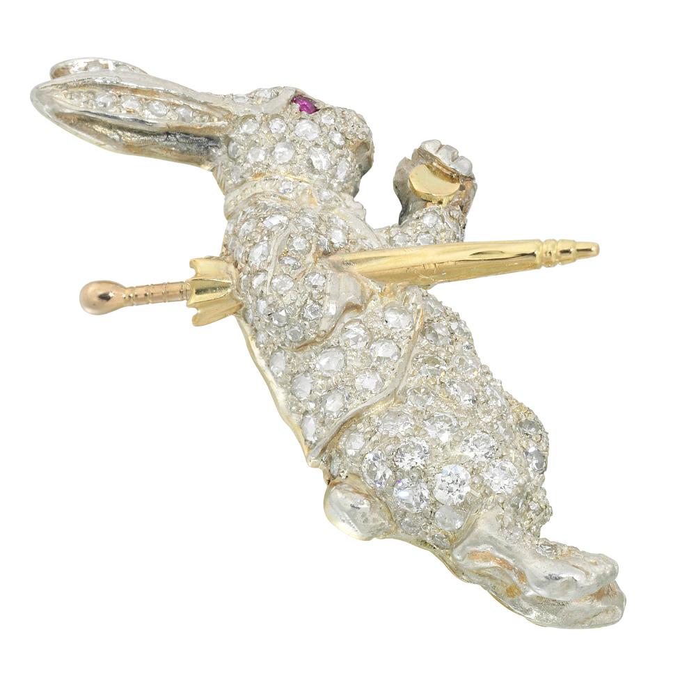 Contemporary Diamond-Set White Rabbit Brooch