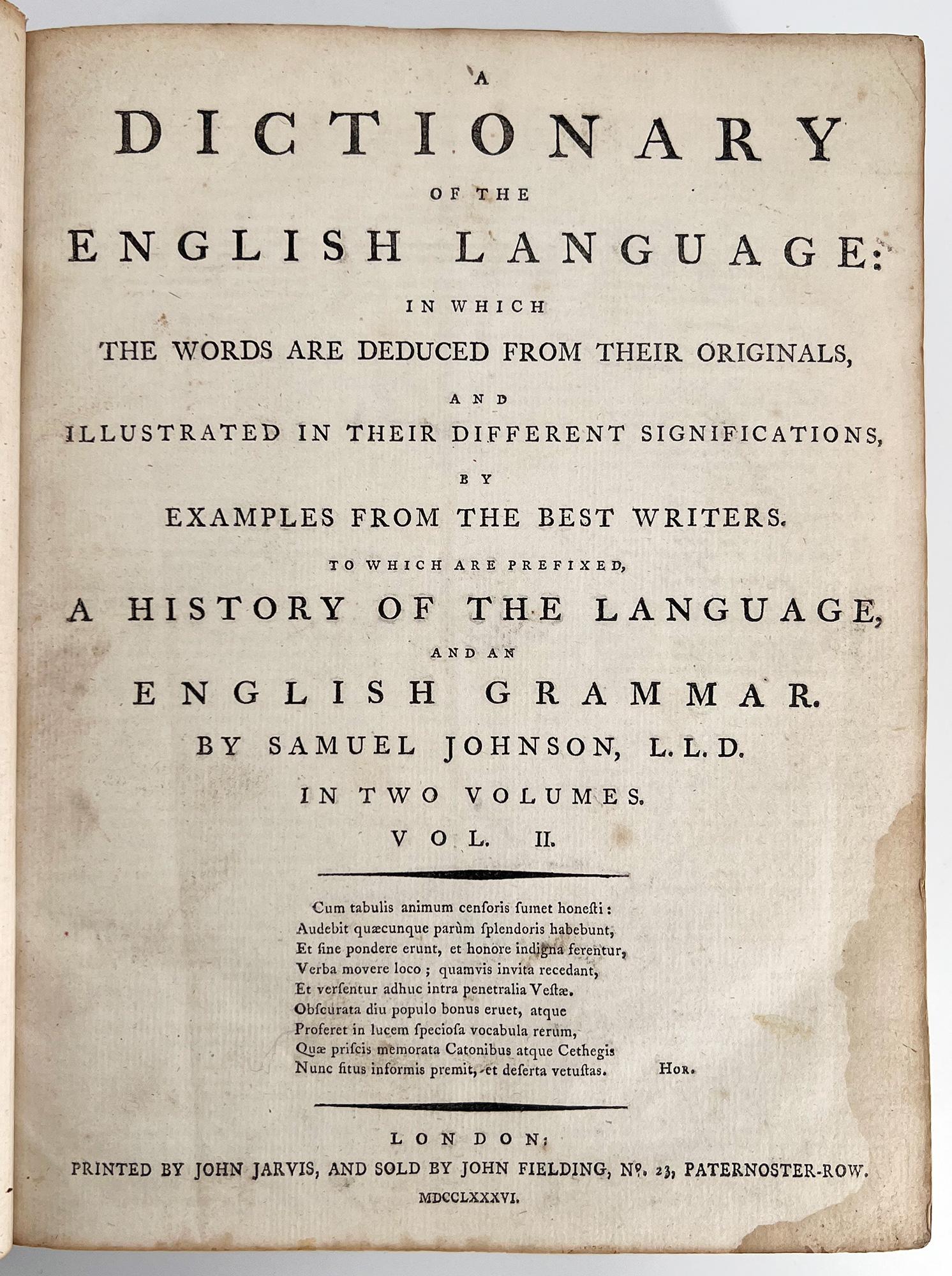 XVIIIe siècle Un Dictionnaire de la Langue Anglaise de Samuel Johnson, 1786 - 2 volumes en vente