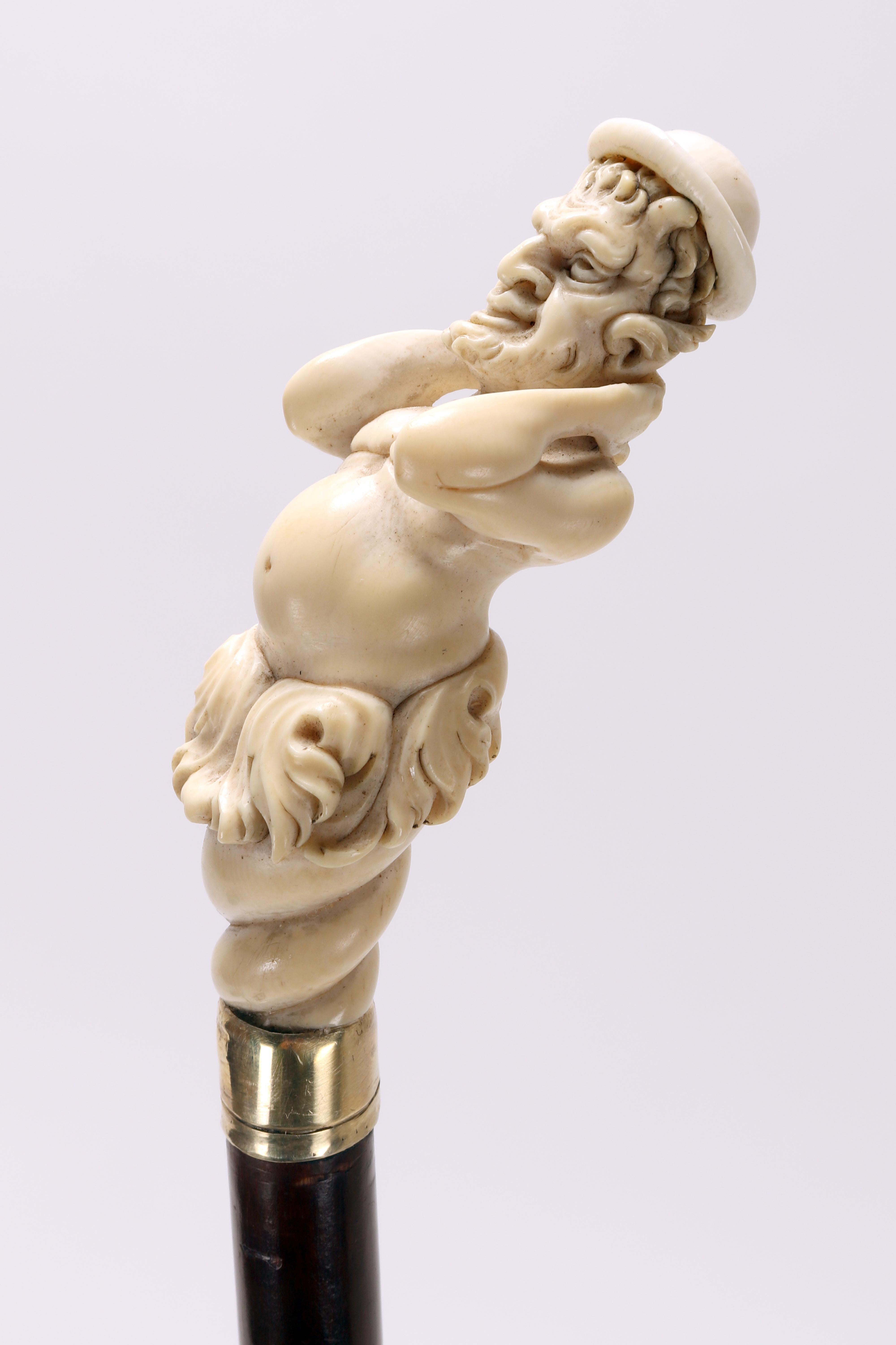 Bastone da passeggio in avorio di Dieppe raffigurante un Satiro, Francia, metà del XIX secolo. in vendita 5