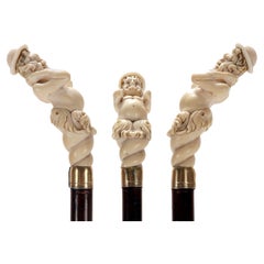 Bastón de marfil de Dieppe que representa a un Sátiro, Francia mediados del siglo XIX.