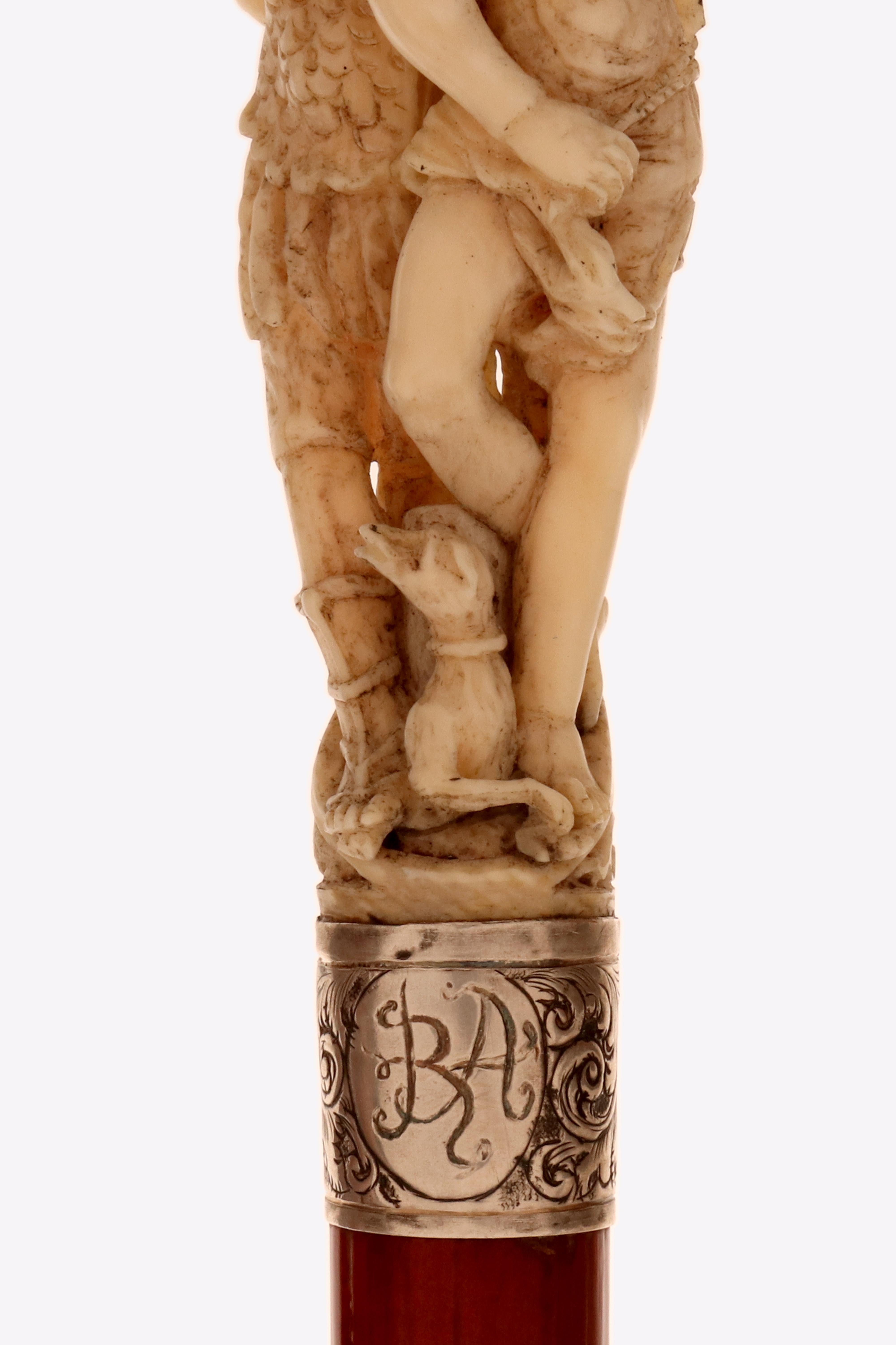 Bastone da passeggio in avorio di Dieppe, Diana cacciatrice e Atteone, Francia 1850. in vendita 5