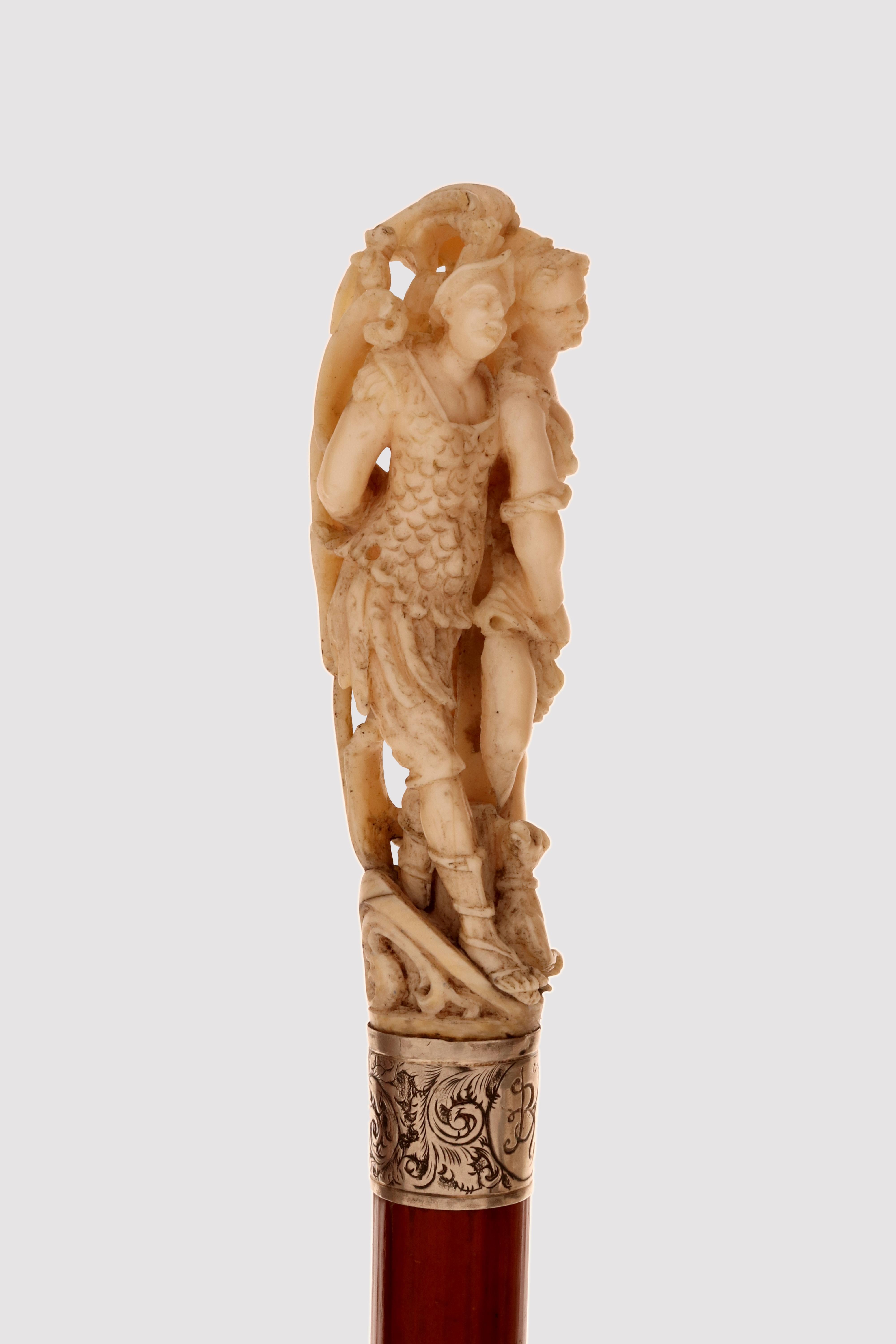 Bastone da passeggio in avorio di Dieppe, Diana cacciatrice e Atteone, Francia 1850. in vendita 2