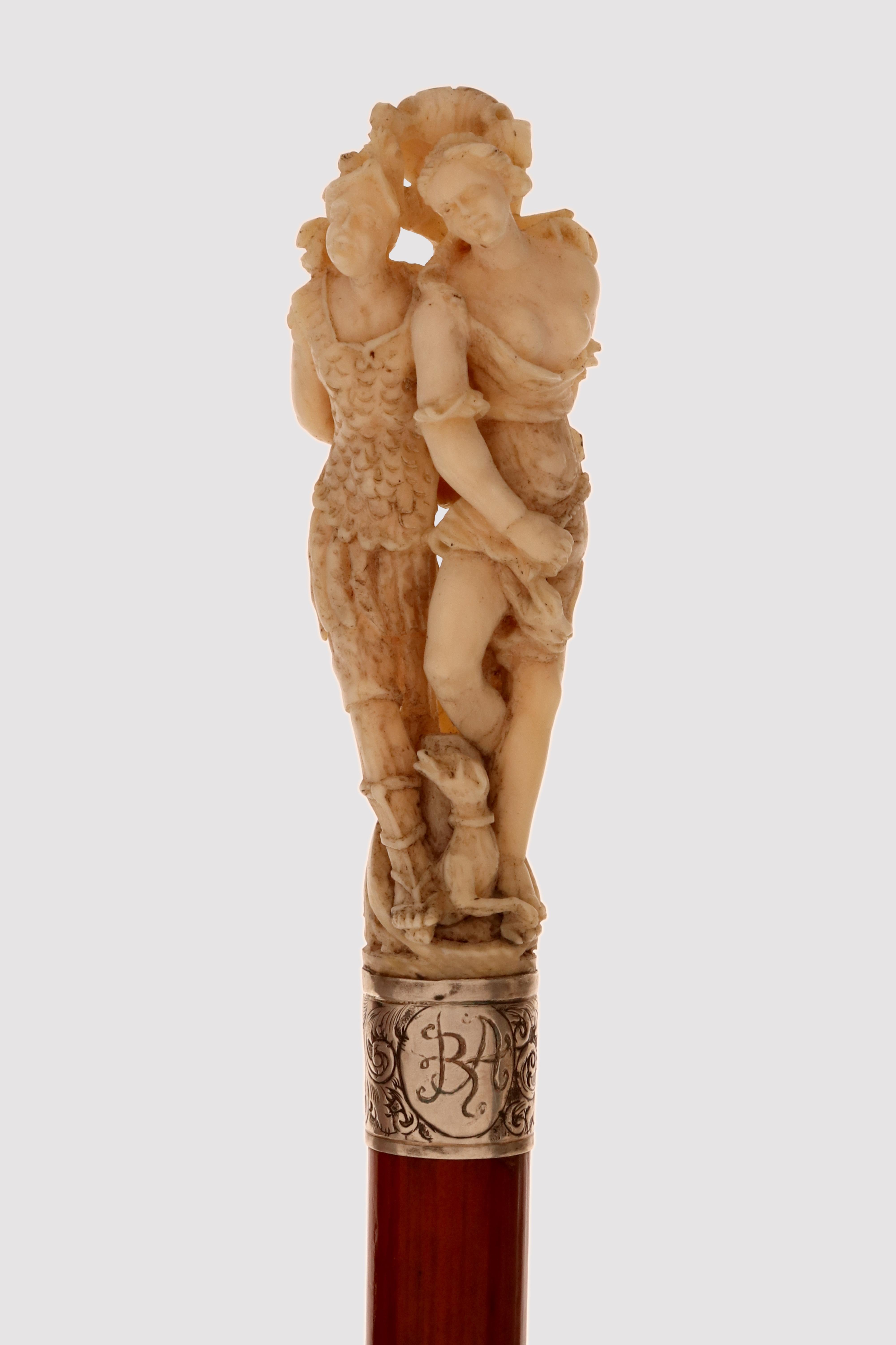 Bastone da passeggio in avorio di Dieppe, Diana cacciatrice e Atteone, Francia 1850. in vendita 3