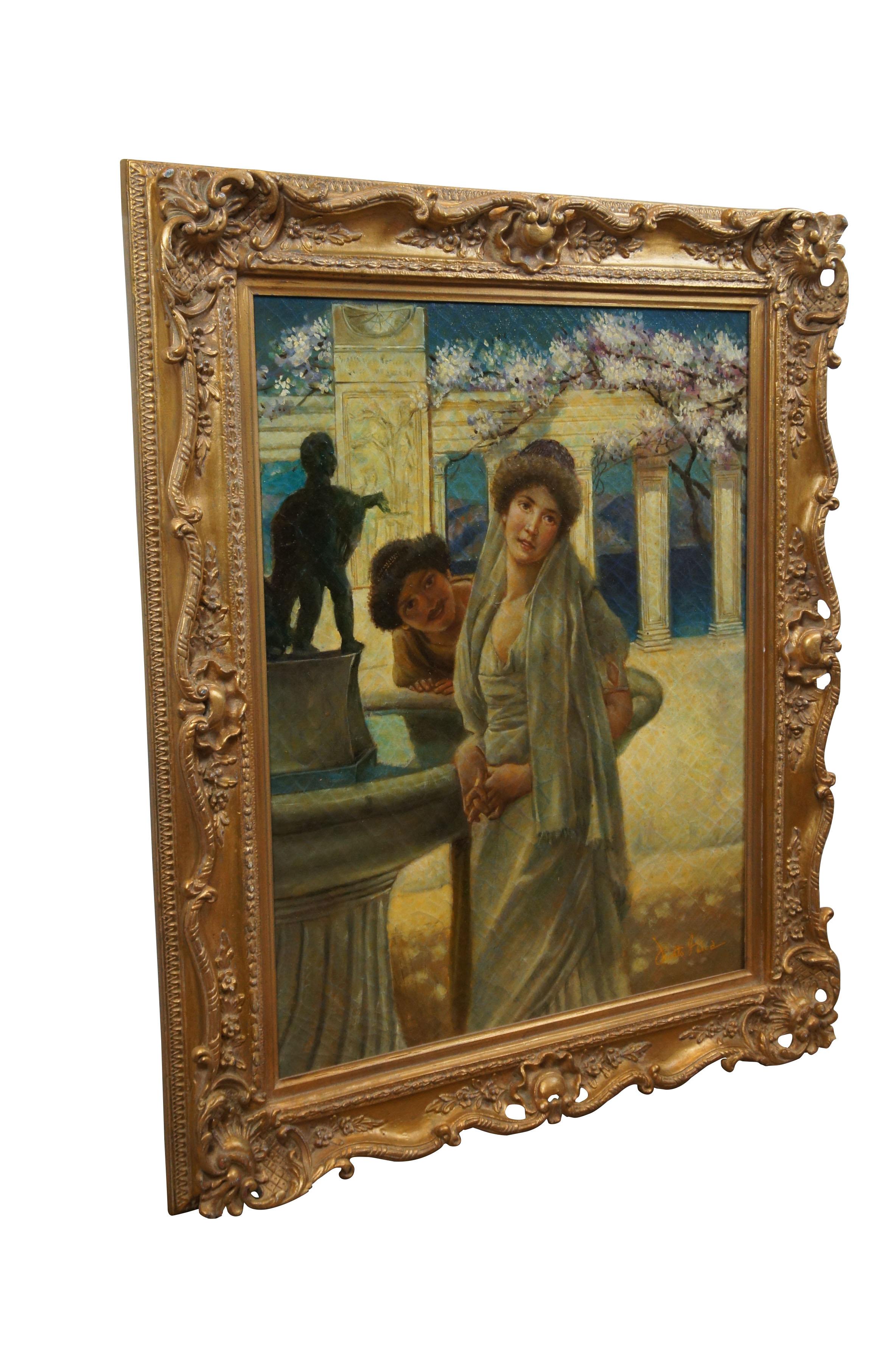 Vintage 20ème siècle, peinture à l'huile sur lin d'après 