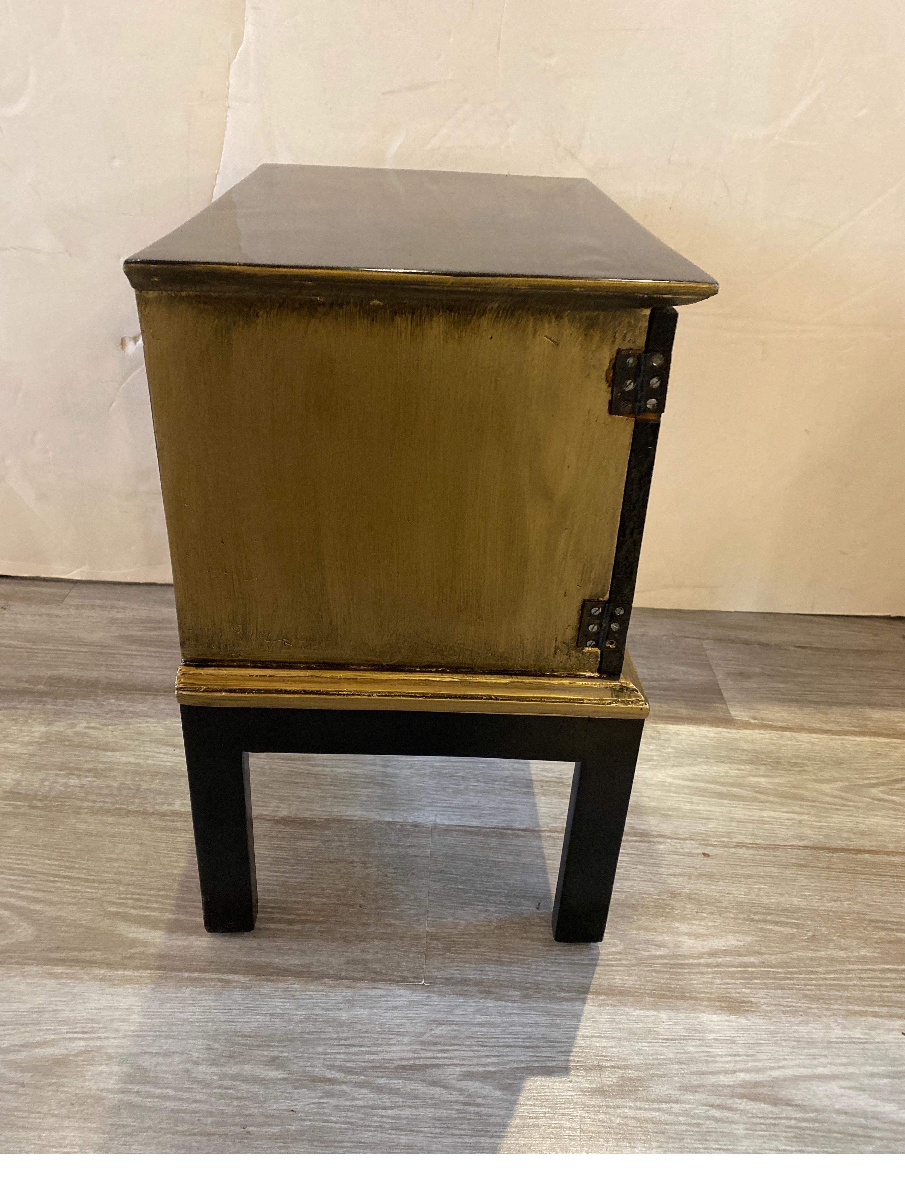 Inlay Diminutive Anglo-Indian Black and Gold Lacquered Spice Cabinet For Sale