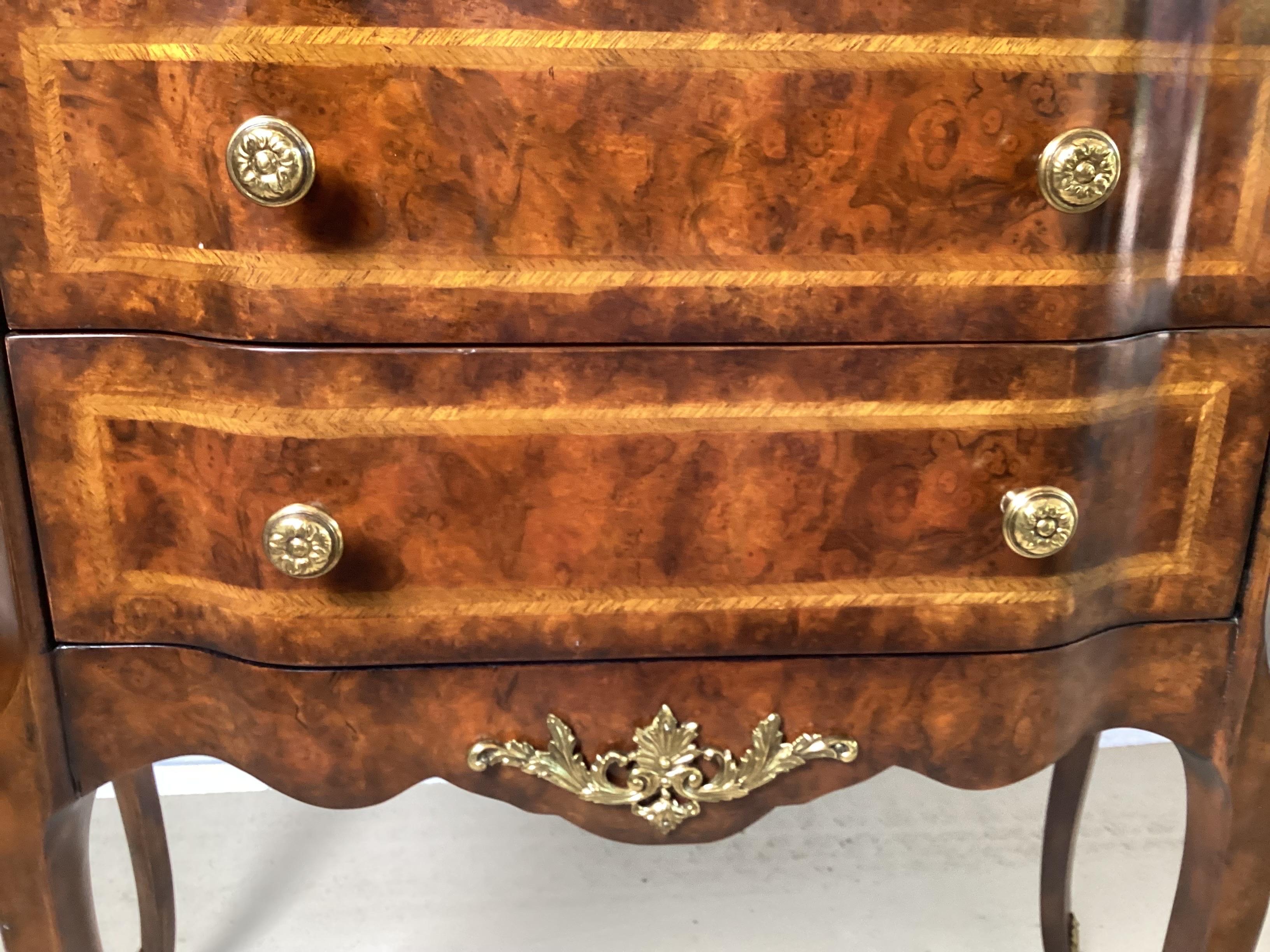 Napoleon III Diminutive Burl Walnut and Satinwood Two Drawer Commode by Maitland Smith