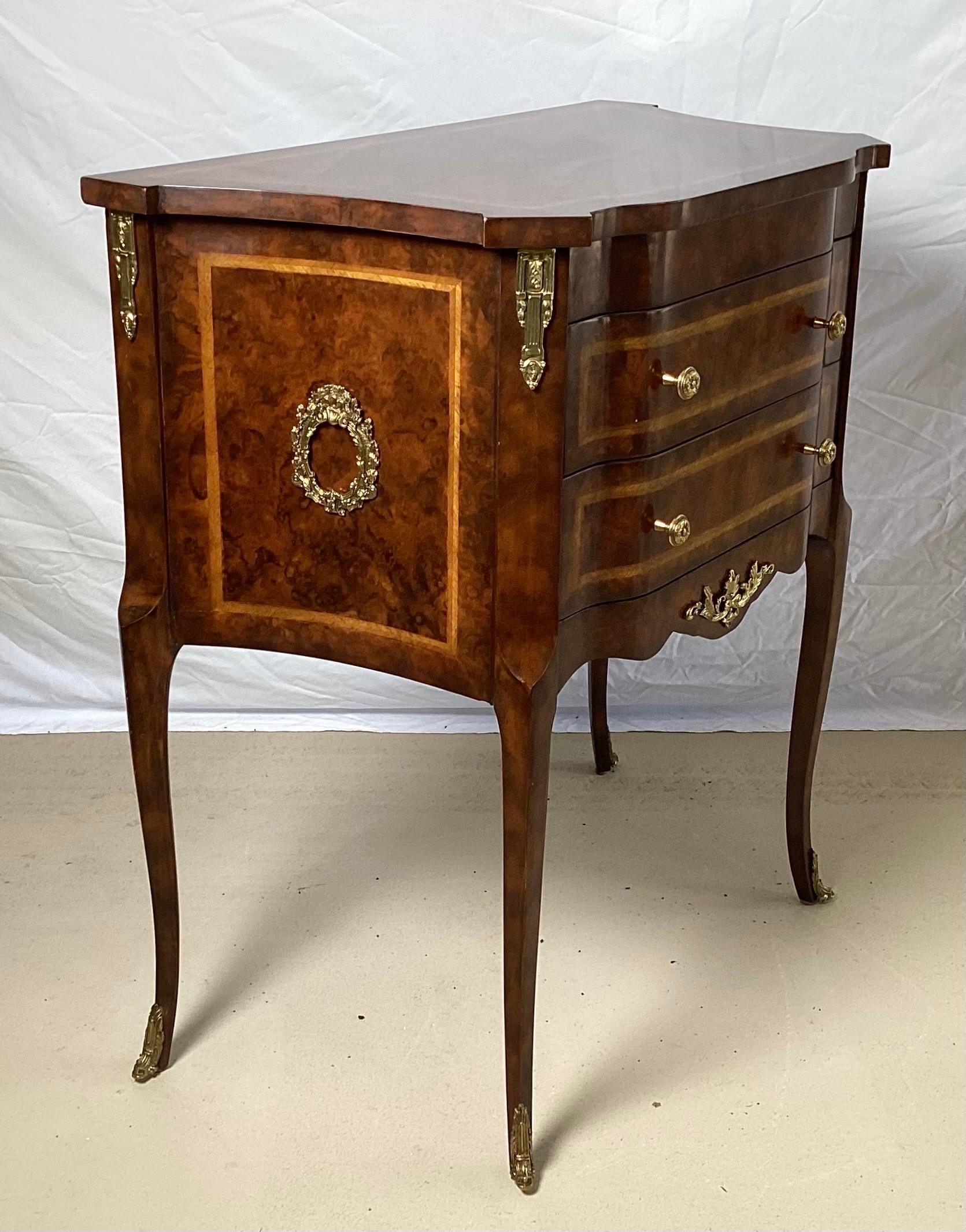 20th Century Diminutive Burl Walnut and Satinwood Two Drawer Commode by Maitland Smith