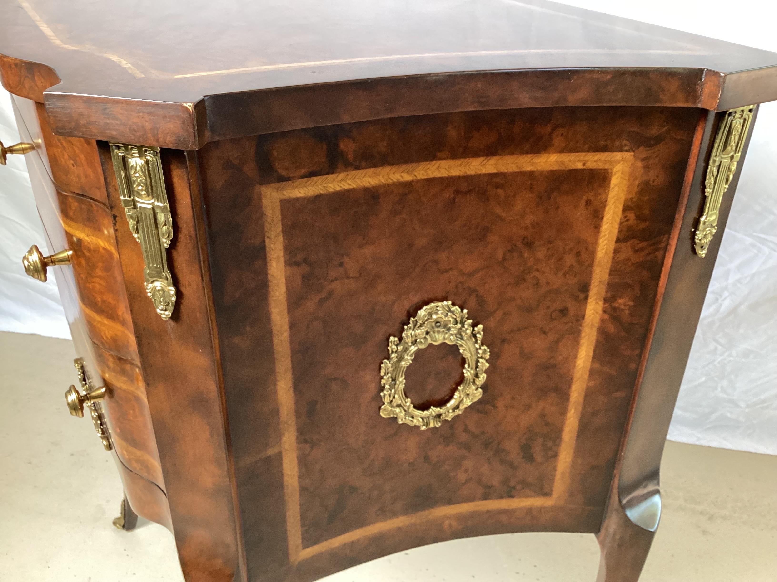 Diminutive Burl Walnut and Satinwood Two Drawer Commode by Maitland Smith 1