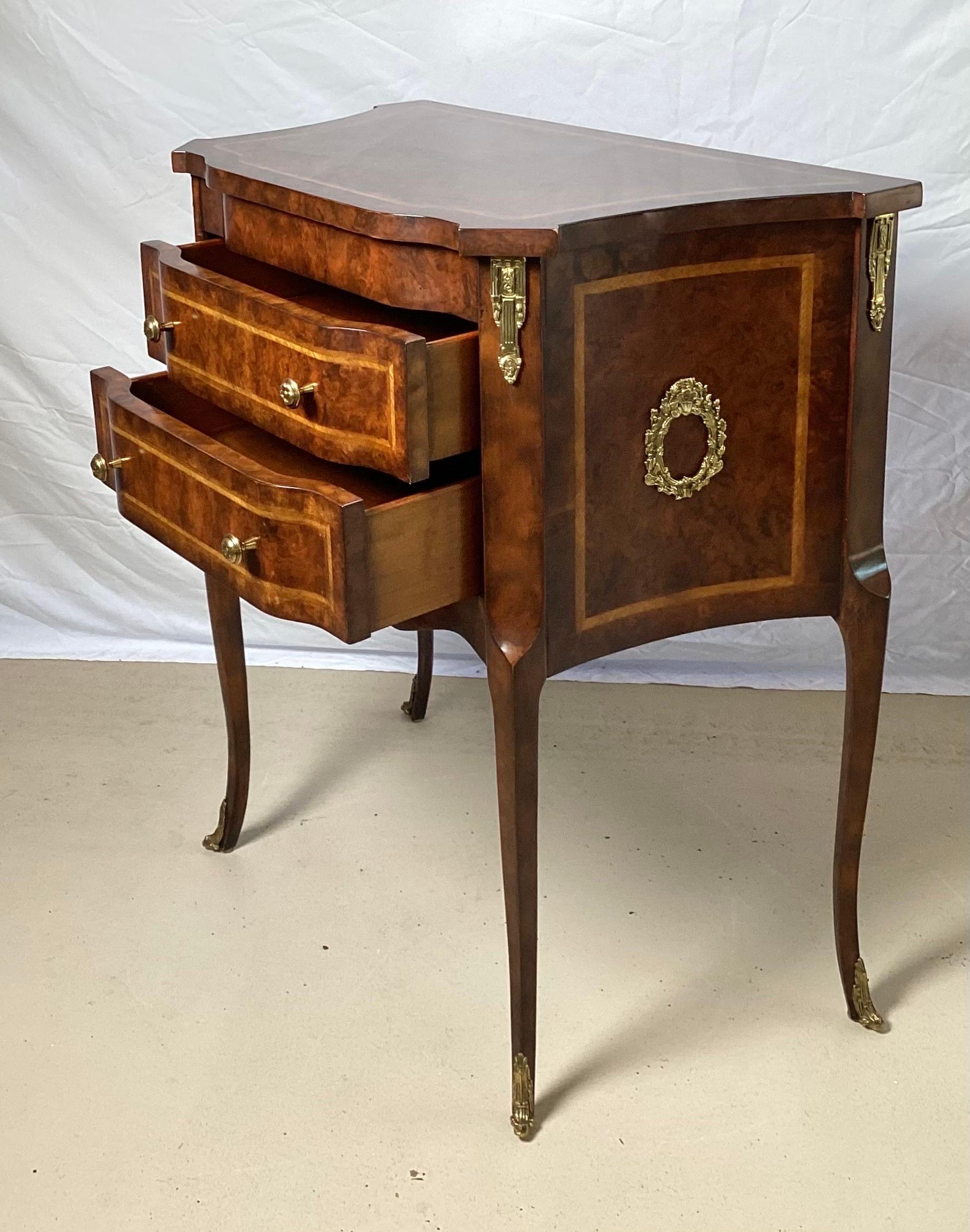 Diminutive Burl Walnut and Satinwood Two Drawer Commode by Maitland Smith 2