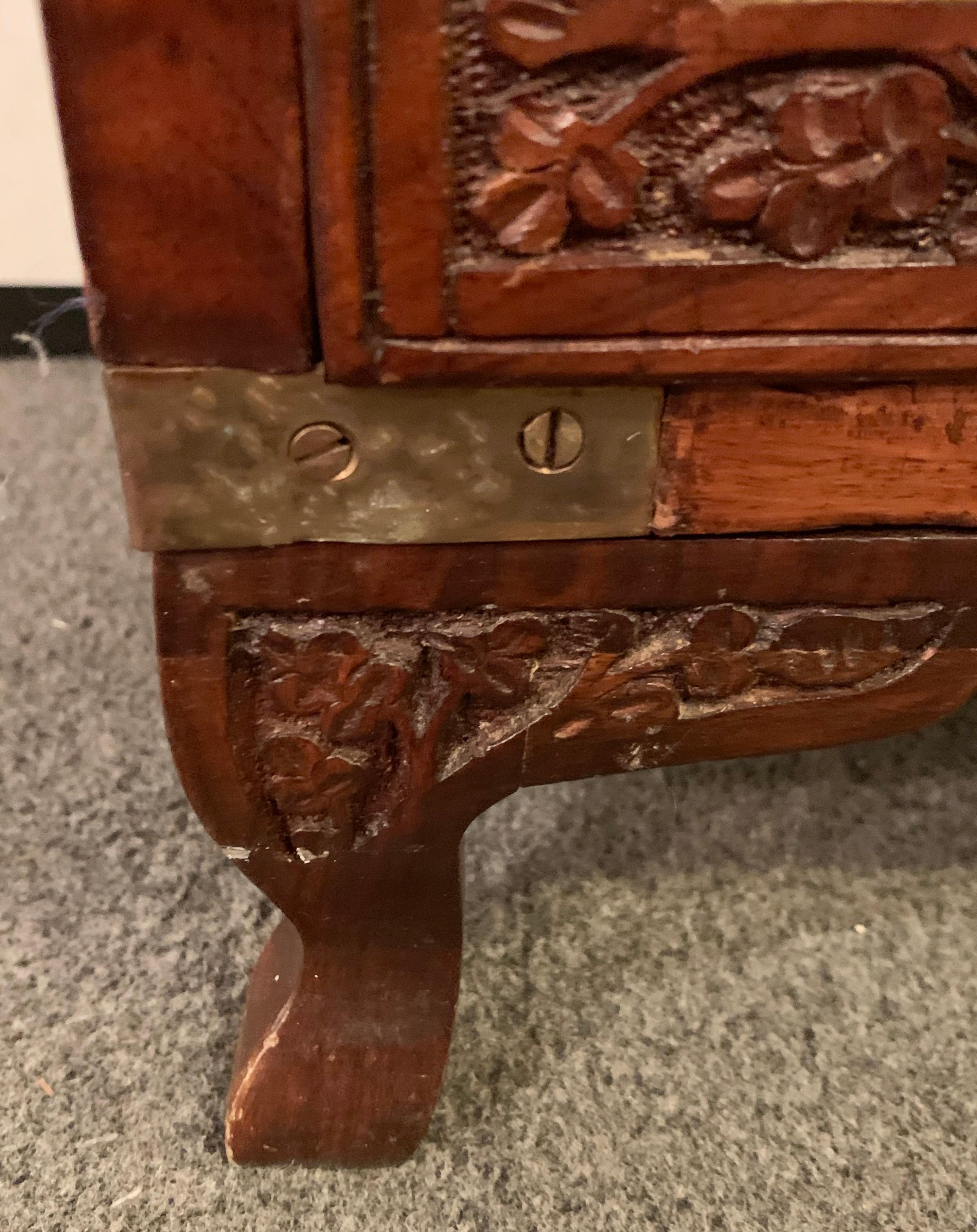 Diminutive Campaign Chest or Trunk Having Drawers and Brass-Boule Inlays 6