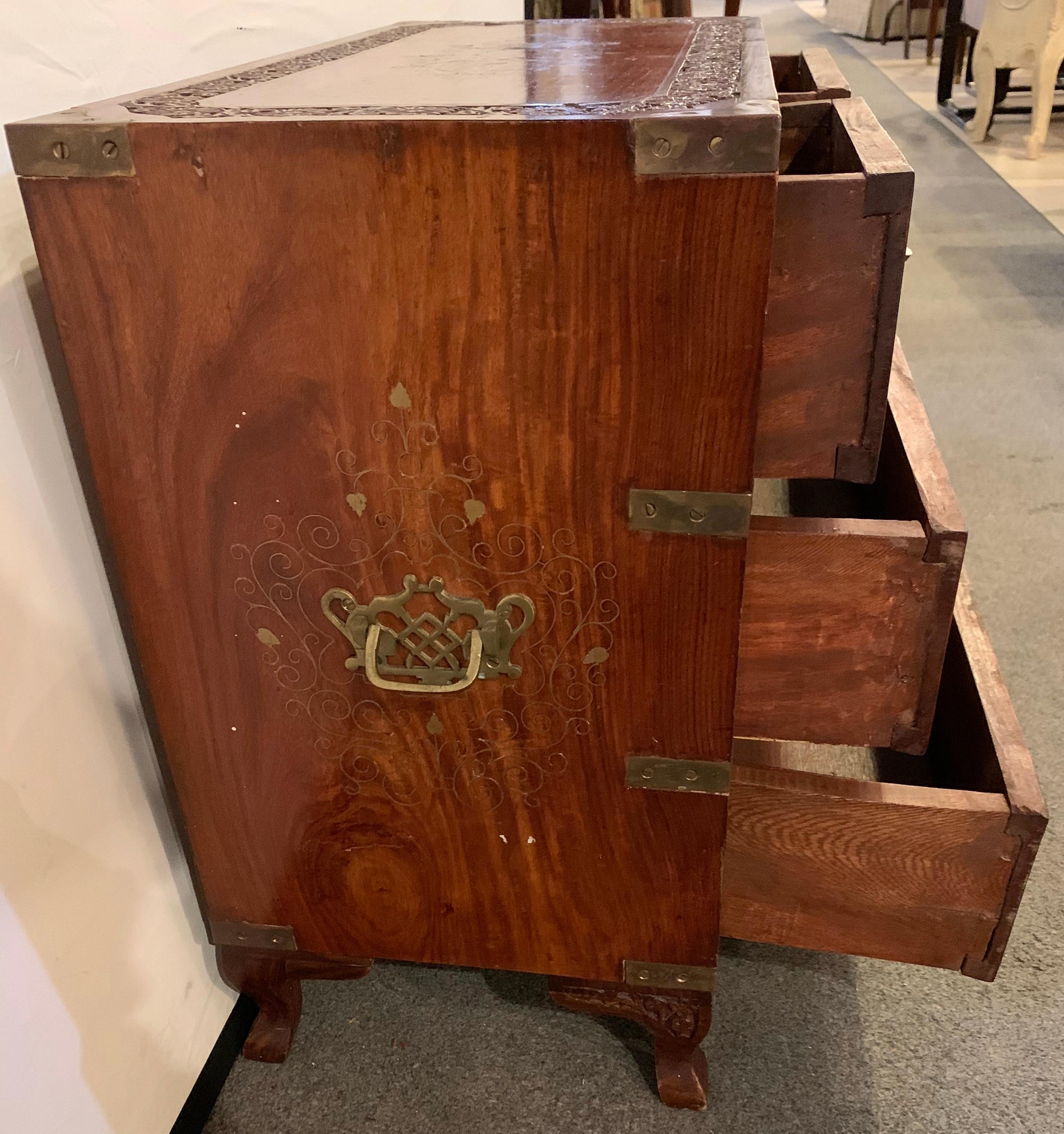 Diminutive Campaign Chest or Trunk Having Drawers and Brass-Boule Inlays 8