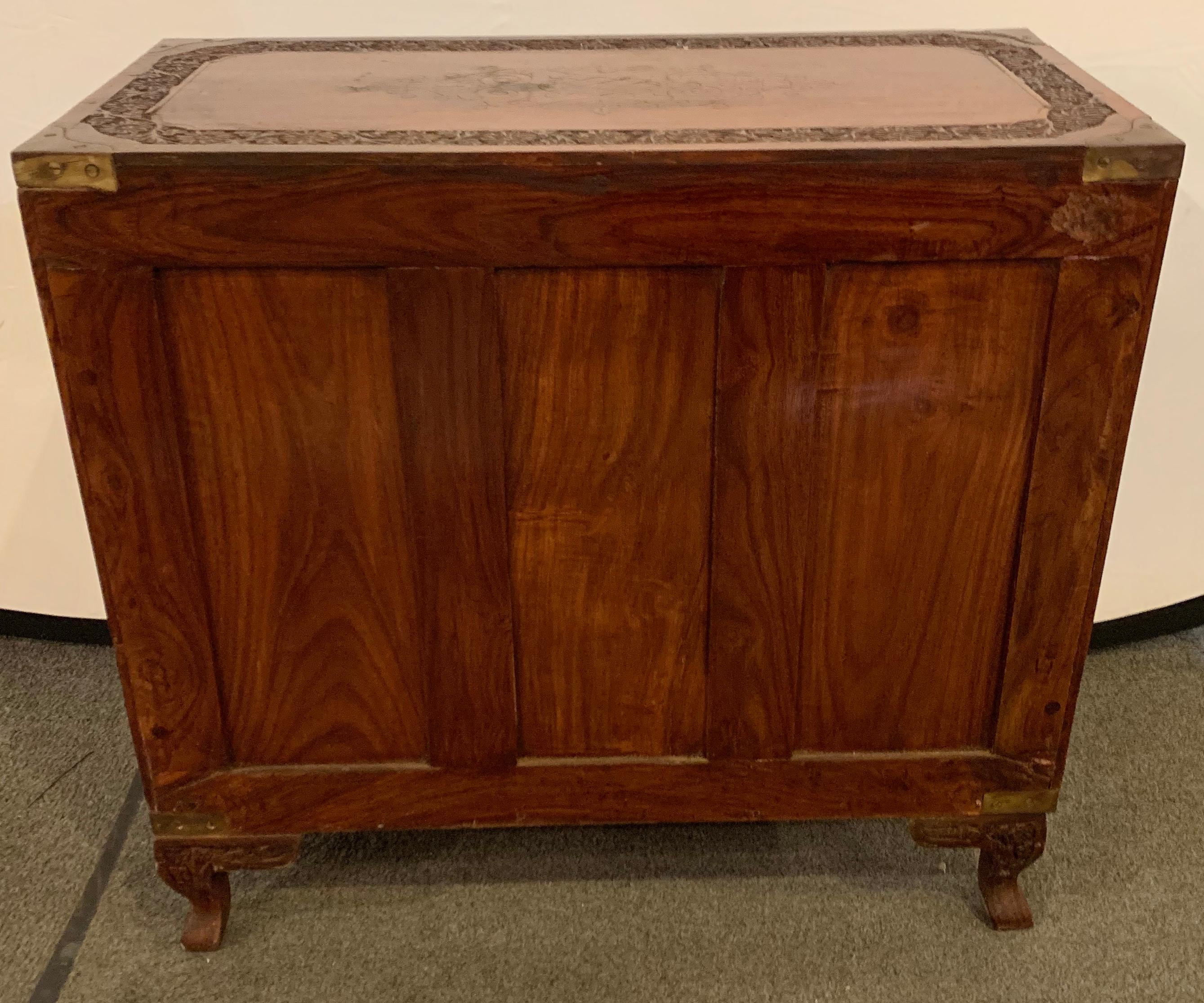 Diminutive Campaign Chest or Trunk Having Drawers and Brass-Boule Inlays 11