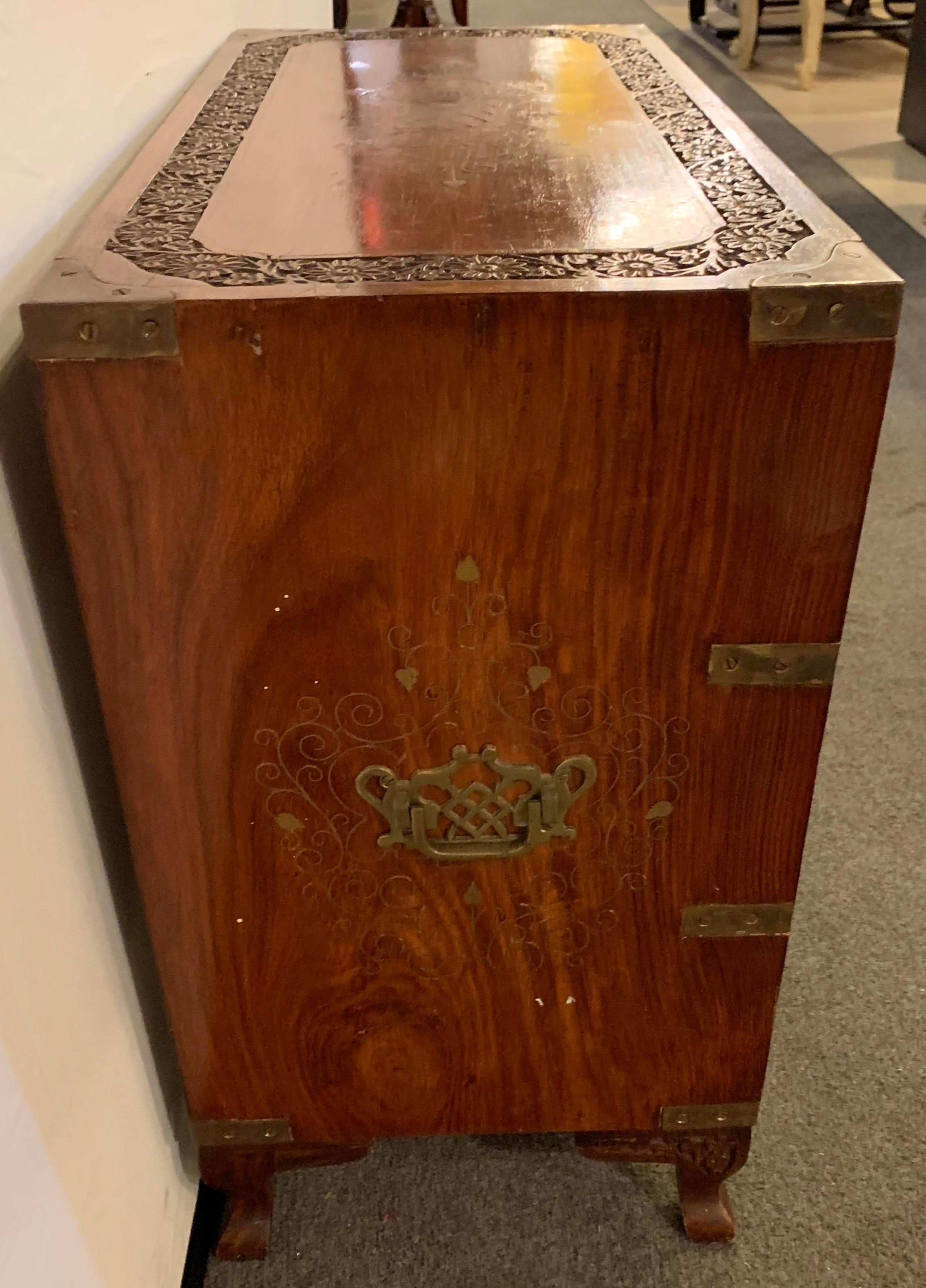 Diminutive Campaign Chest or Trunk Having Drawers and Brass-Boule Inlays 1