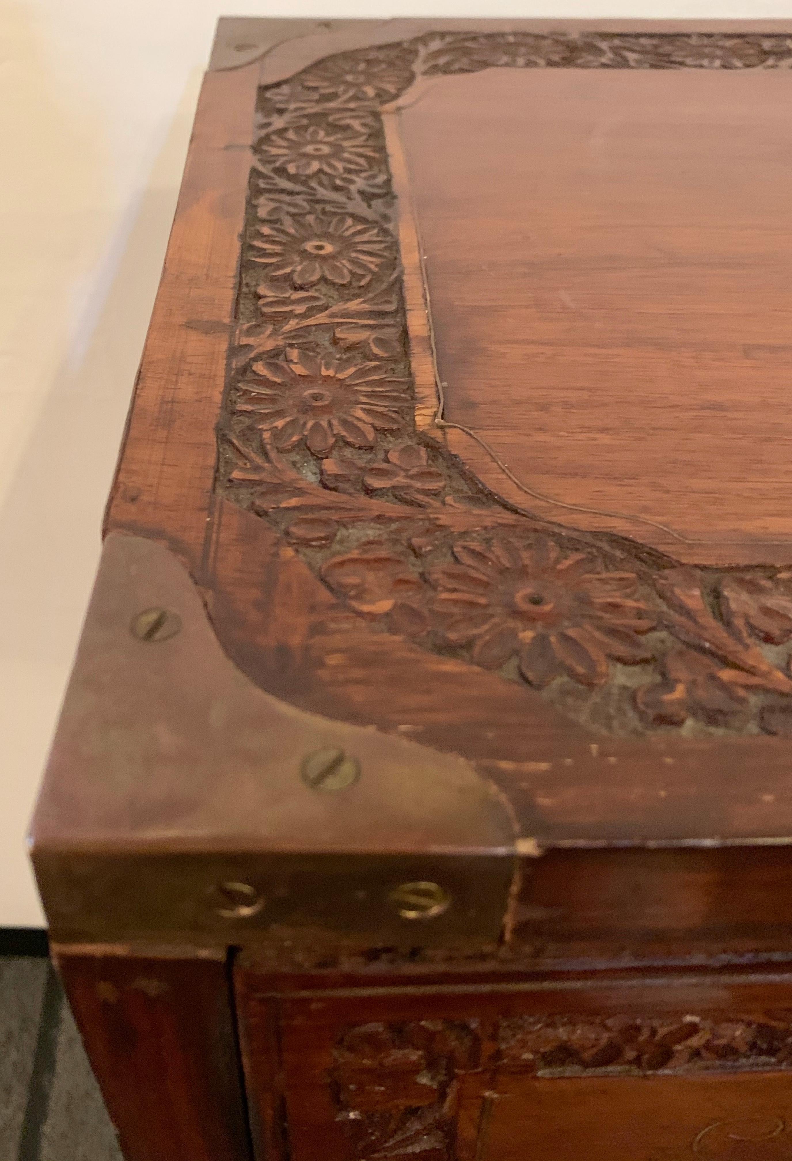 Diminutive Campaign Chest or Trunk Having Drawers and Brass-Boule Inlays 2