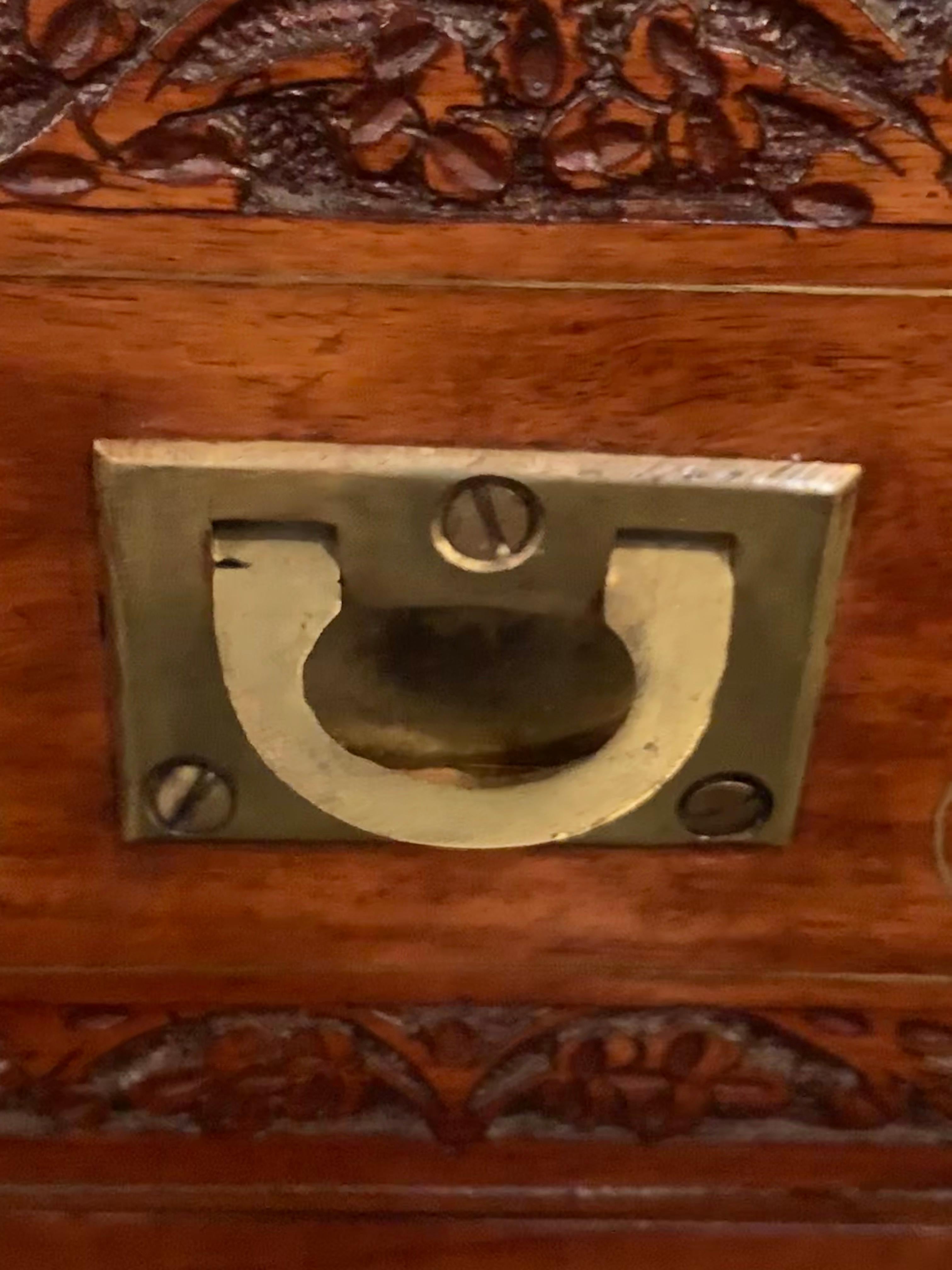 Diminutive Campaign Chest or Trunk Having Drawers and Brass-Boule Inlays 4
