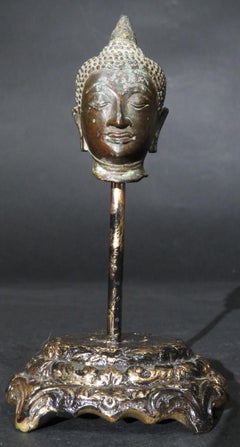 A Diminutive Copper Alloy Head of Buddha, Thailand Sukhothai Period (1350-1400)
