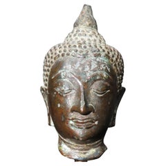 A Diminutive Copper Alloy Head of Buddha, Thailand Sukhothai Period (1350-1400)