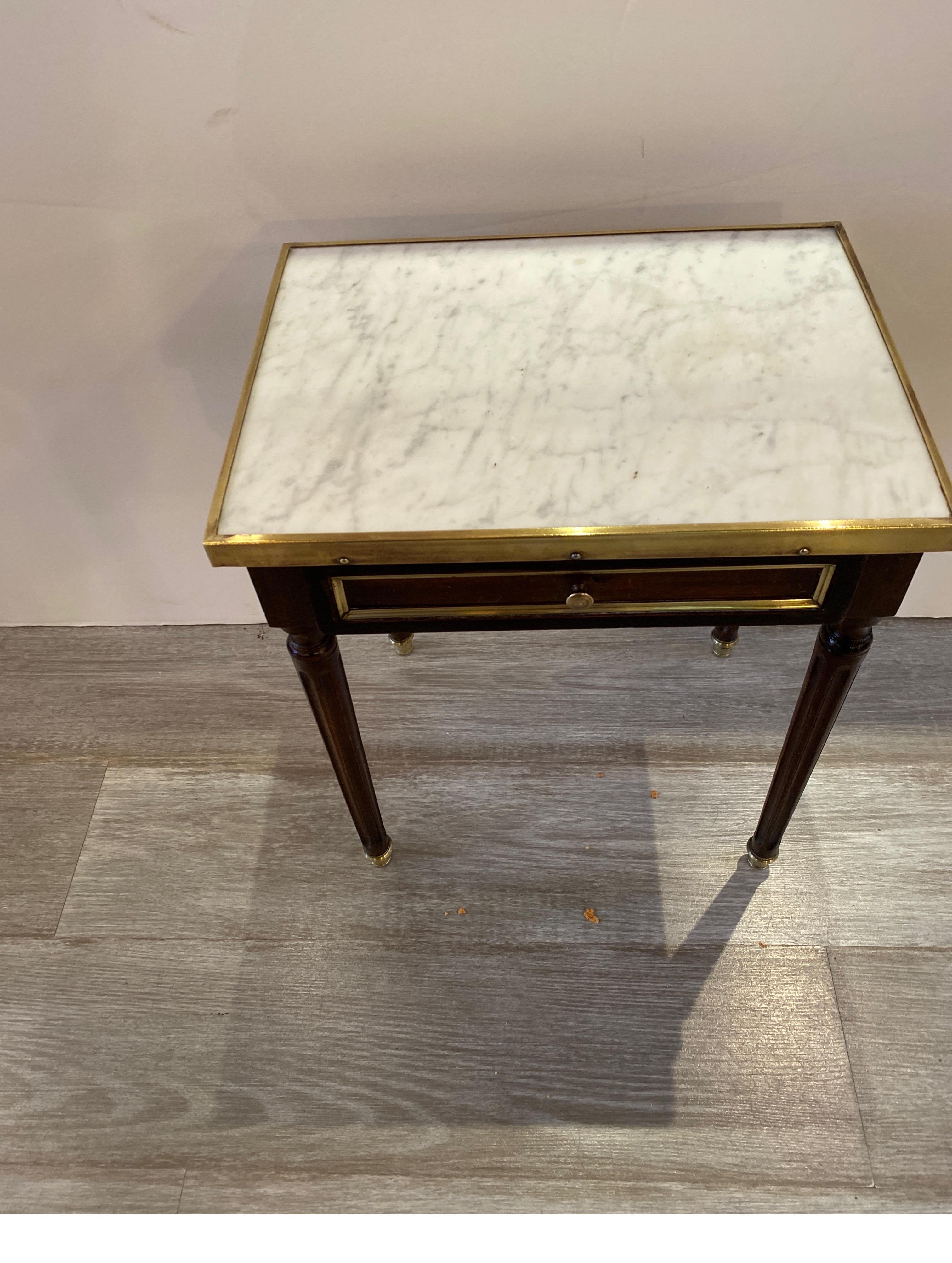 Diminutive Directoire Marble Top Bronze Mounted Drinks Table In Good Condition In Lambertville, NJ
