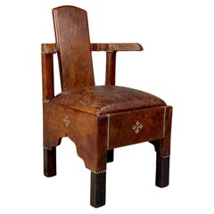 A Diminutive French Art Deco Leather Berber Armchair