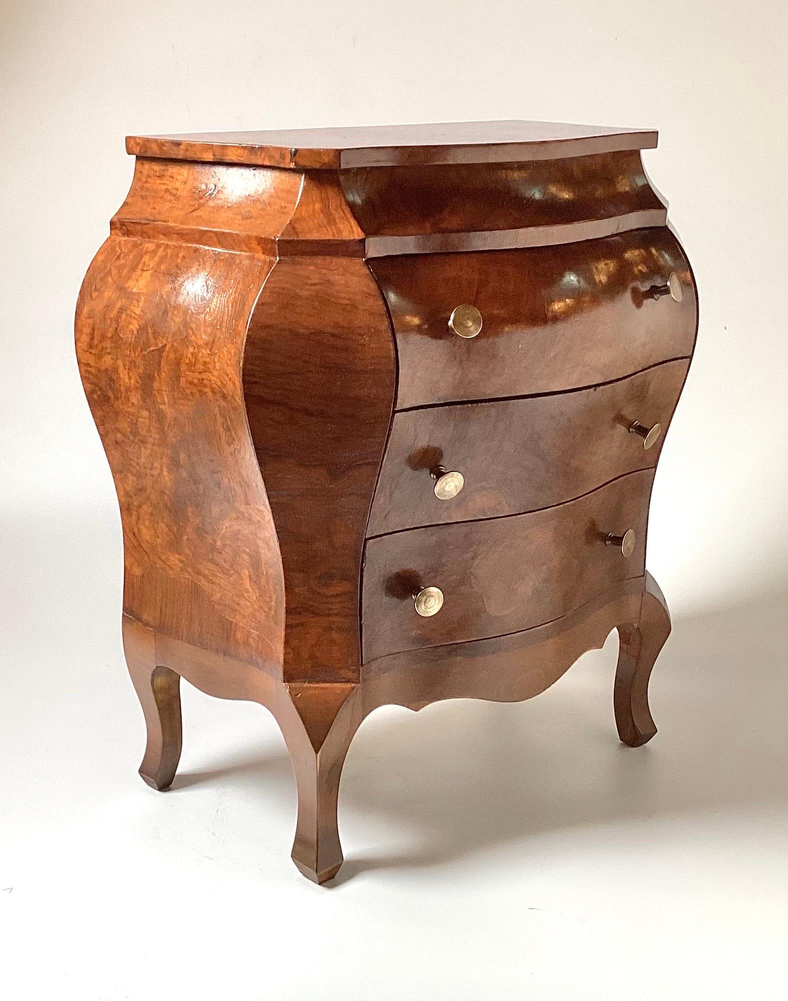 20th Century Diminutive Italian Walnut Bombe Commode For Sale