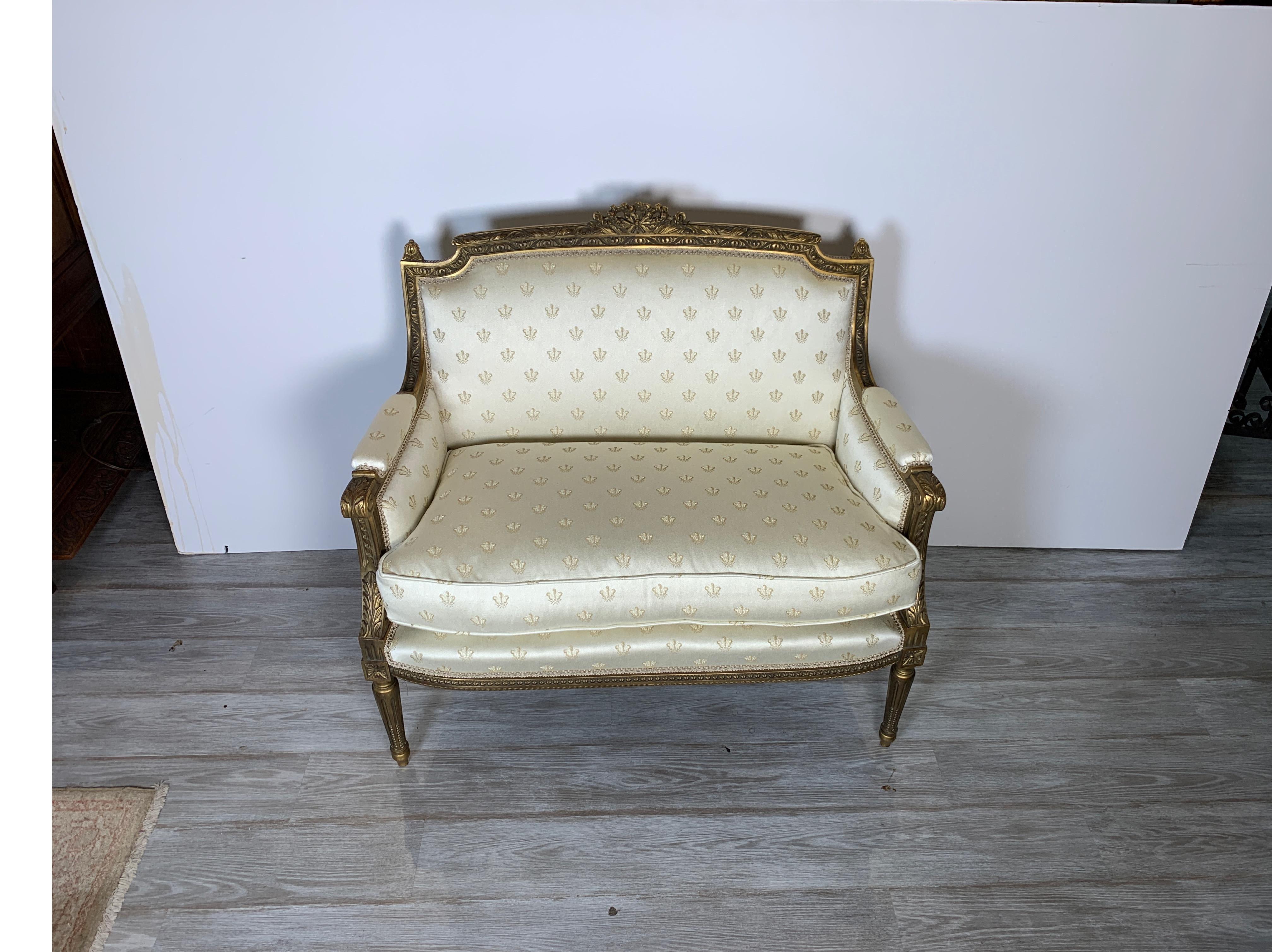 Diminutive Louis XVI Style Giltwood Settee 5