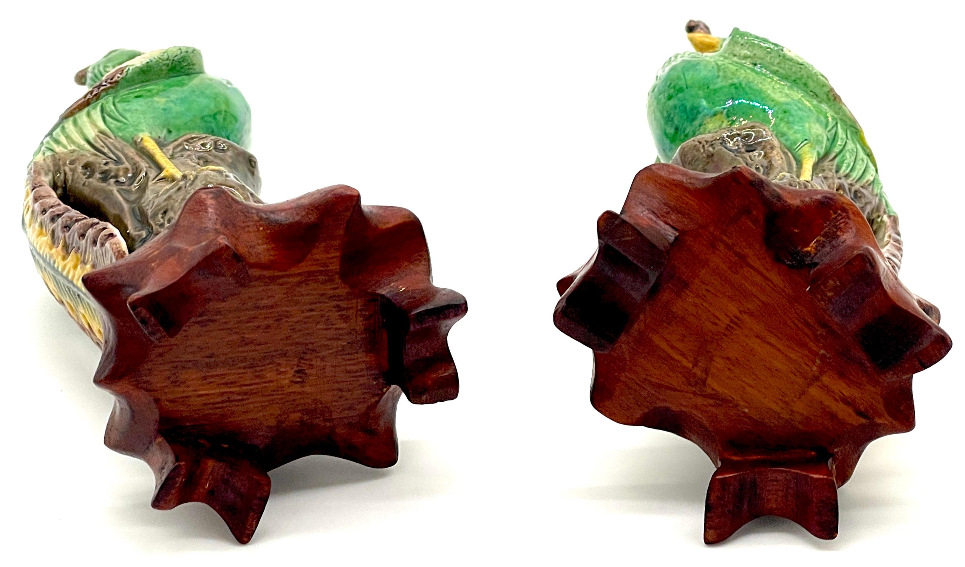 A Diminutive Pair of Chinese Sancai Glazed Phoenix Birds, on Hardwood Stands  For Sale 1