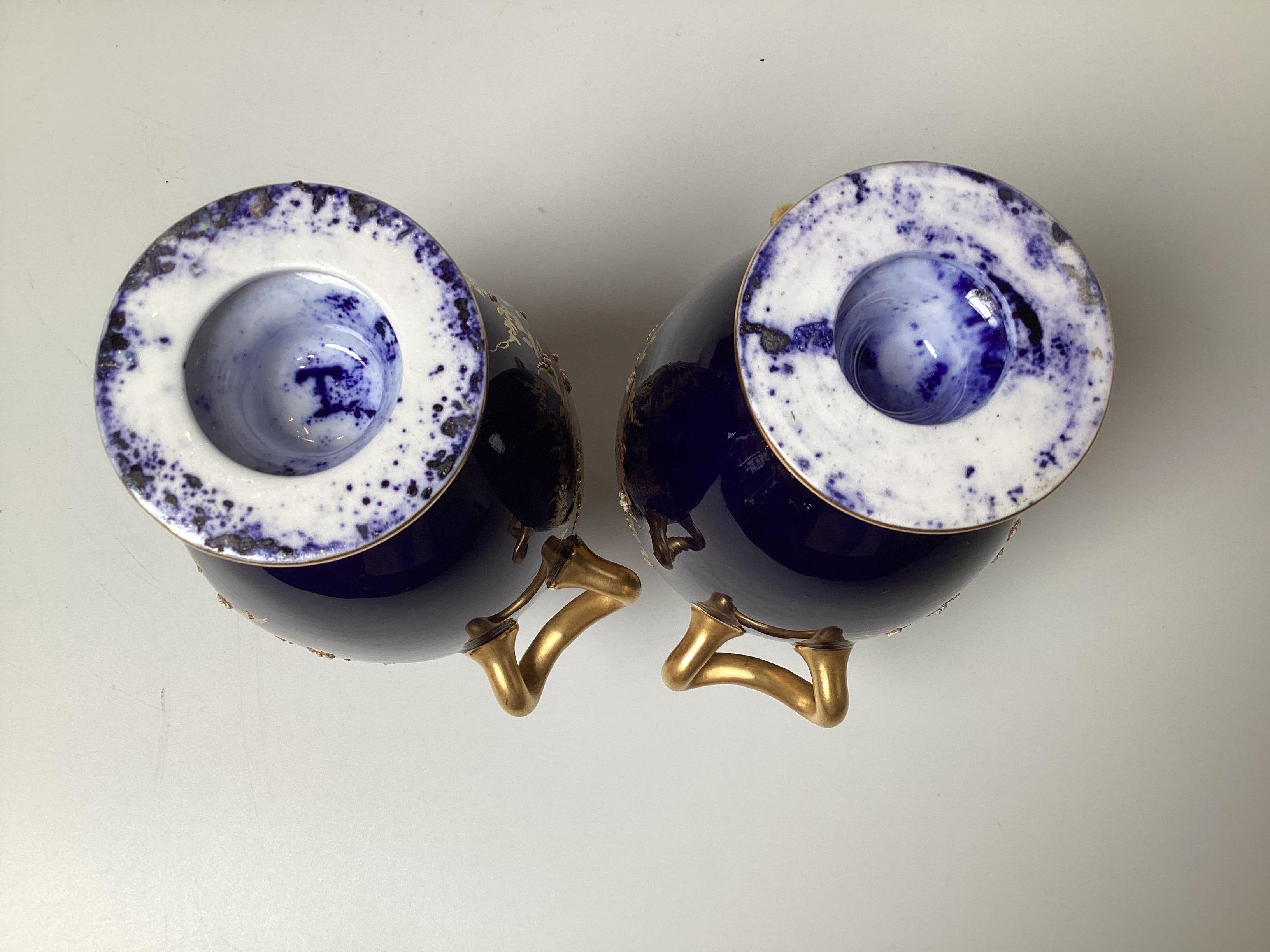 A Diminutive Pair of Cobalt and Gilt Porcelain Neoclassical Cabinet Vases For Sale 2