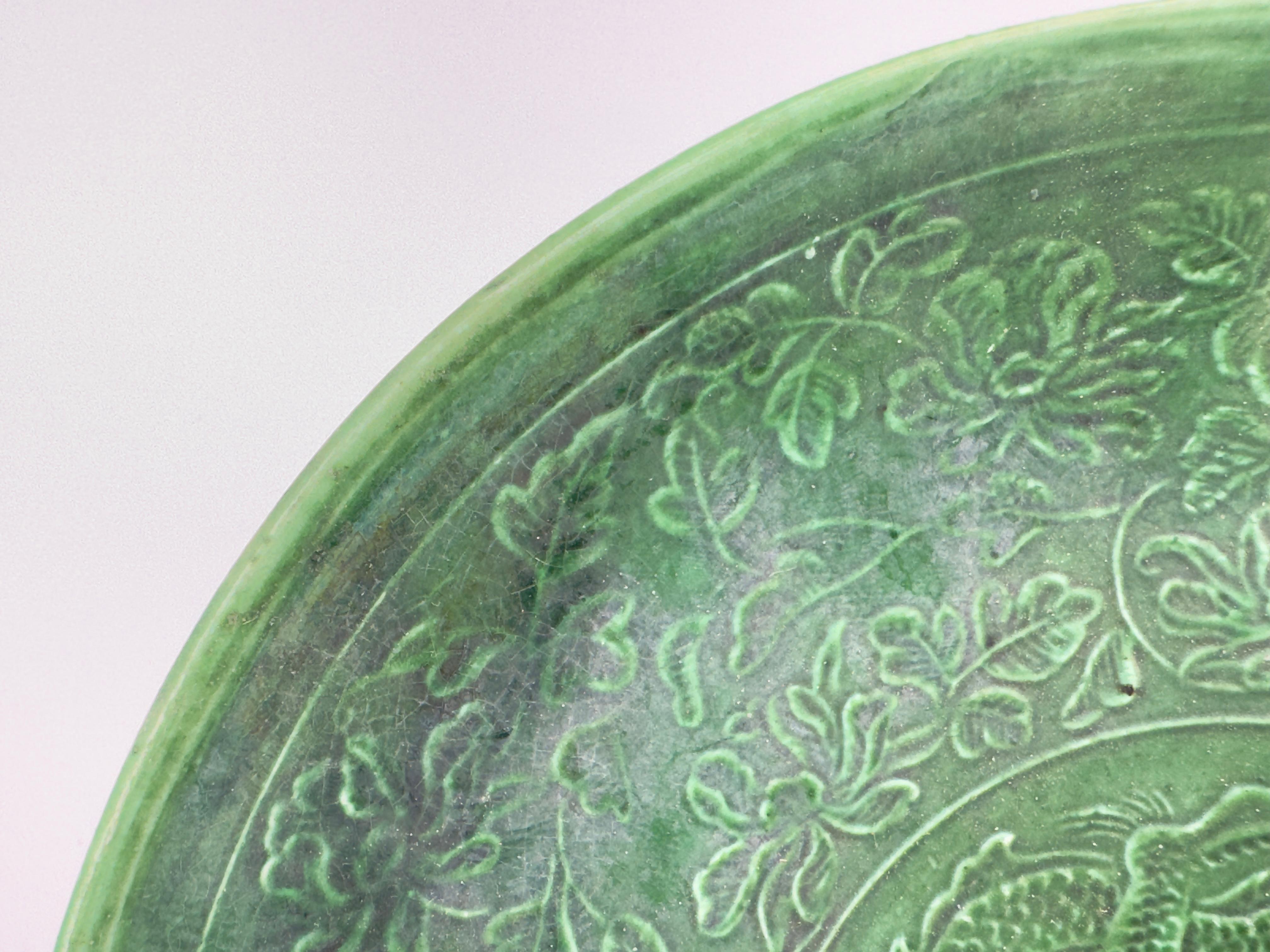Ceramic A Rare Dingyao Green-Glazed Dragon Dish, Liao-Song Dynasty For Sale