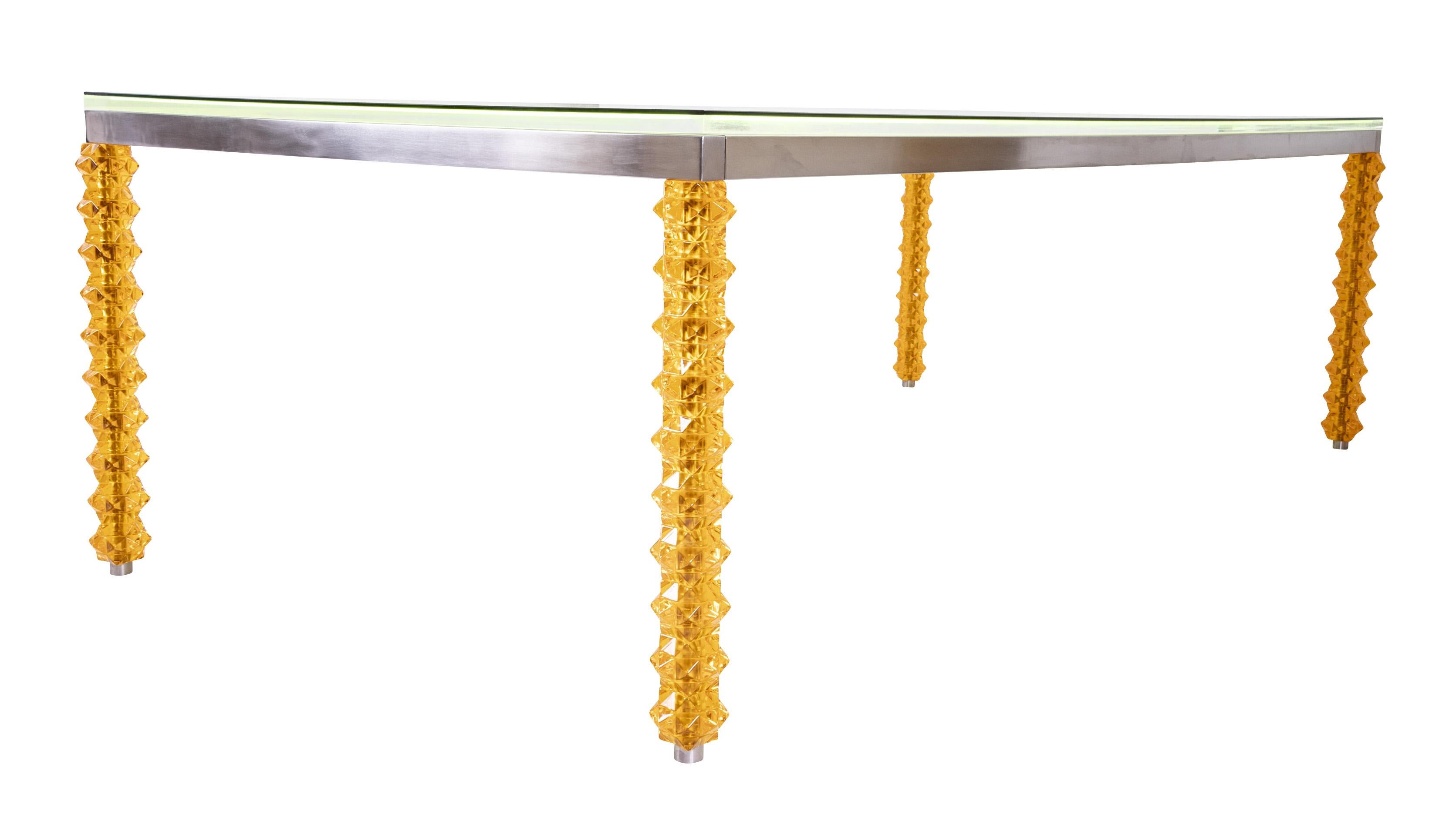Table de salle à manger conçue par Sawaya & Moroni en acier inoxydable et Lucite en vente 4