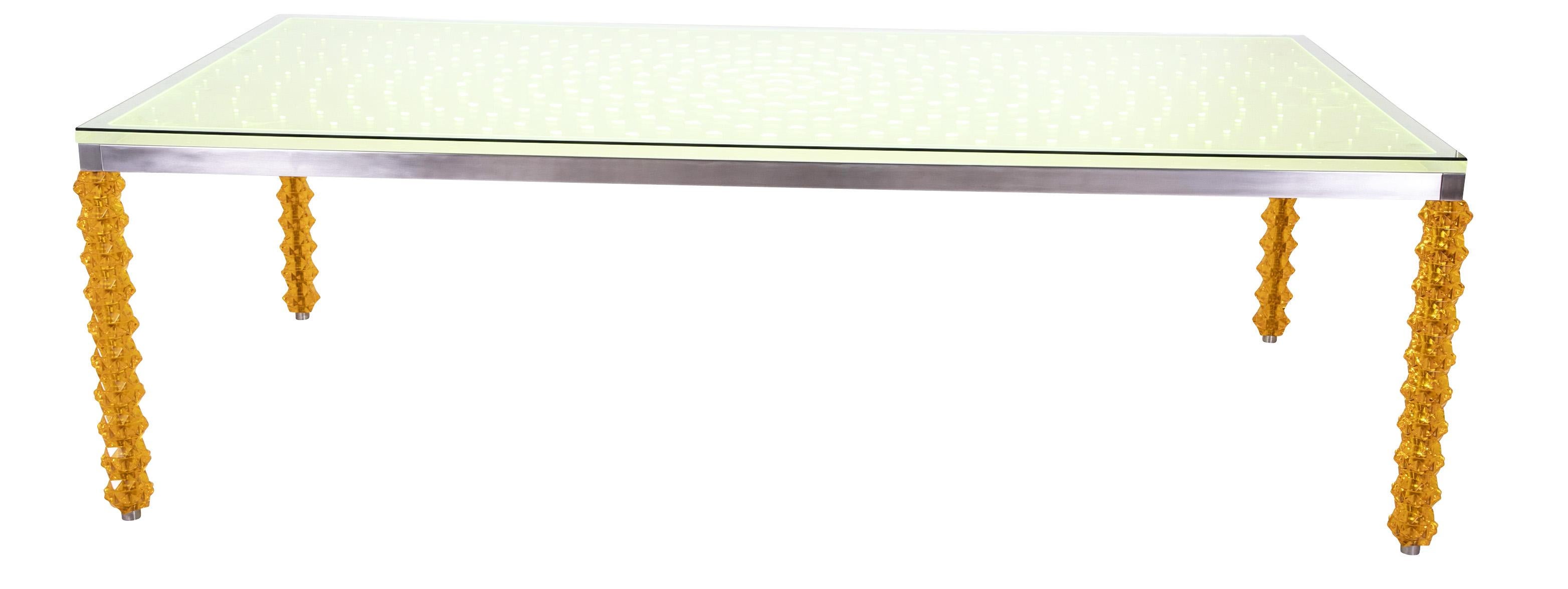 American Dining Table Designed by Sawaya & Moroni in Stainless Steel and Lucite For Sale
