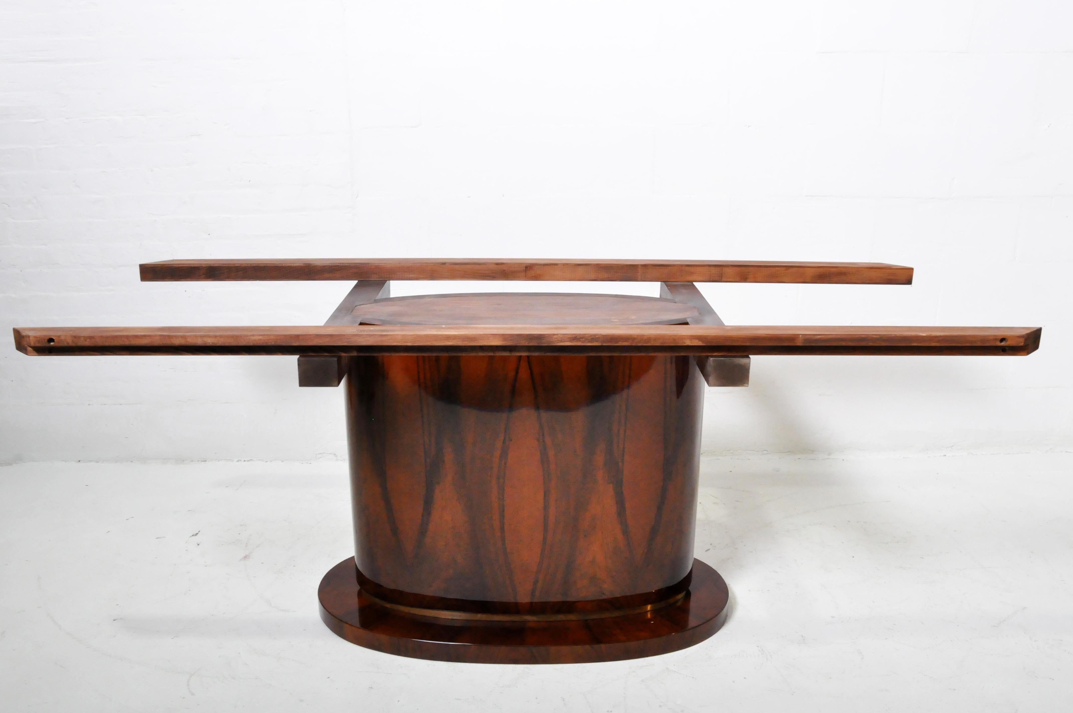 Hungarian Dining Table with Walnut Veneer and a Brass Foot