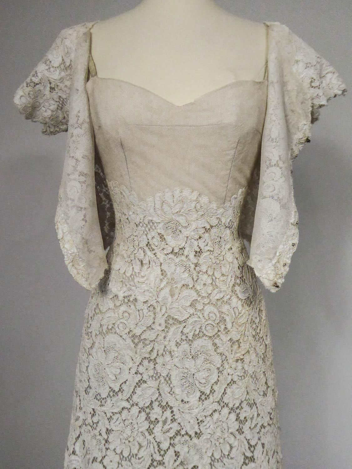 A Dior/ Bohan Couture Cream Lace Dress and Bolero numbered 94445 Circa 1965 2