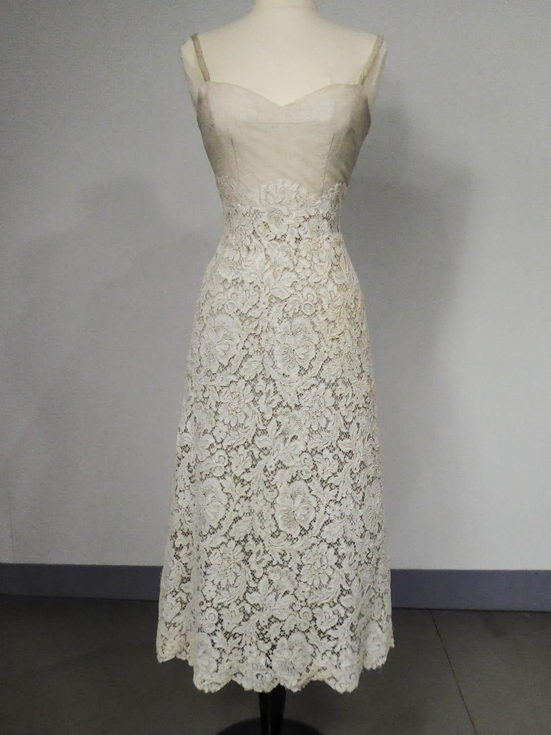 A Dior/ Bohan Couture Cream Lace Dress and Bolero numbered 94445 Circa 1965 3