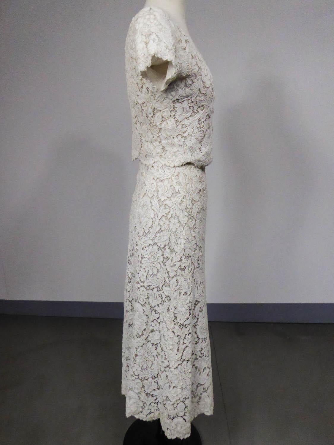 Women's A Dior/ Bohan Couture Cream Lace Dress and Bolero numbered 94445 Circa 1965