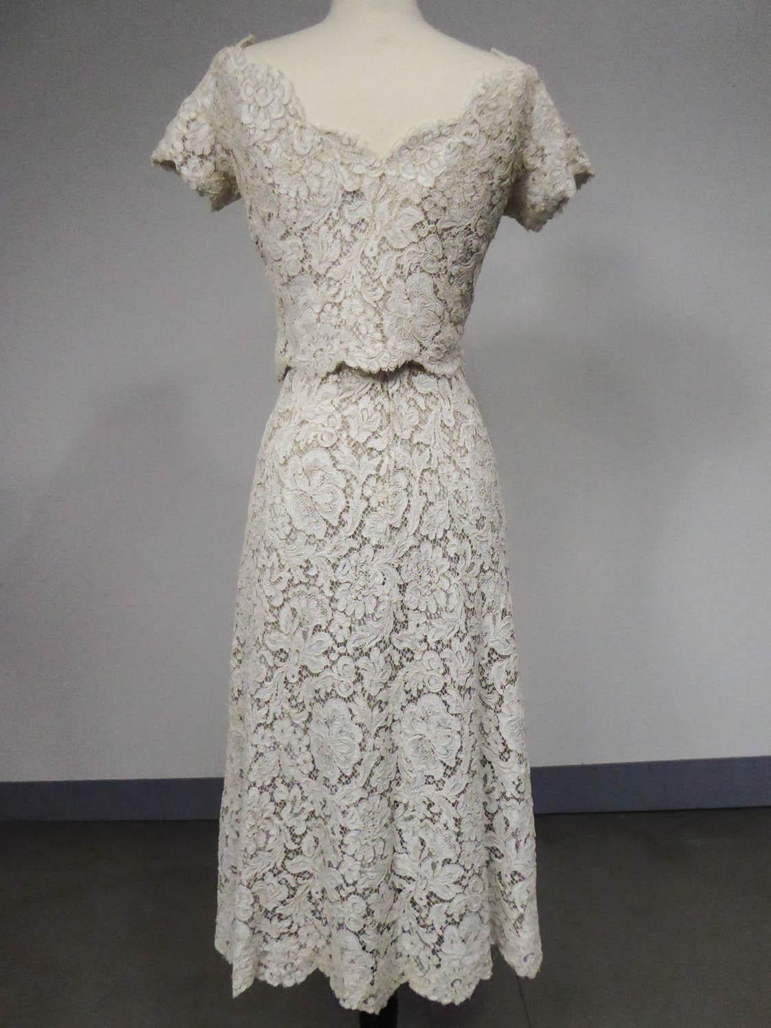 A Dior/ Bohan Couture Cream Lace Dress and Bolero numbered 94445 Circa 1965 1