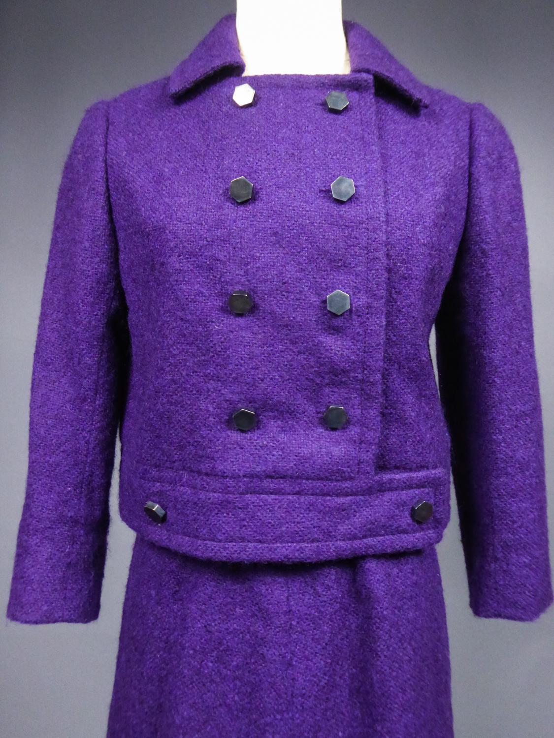 A Dior Demi Couture Purple Mohair Woolen Skirt Suit Circa 1975 For Sale 5