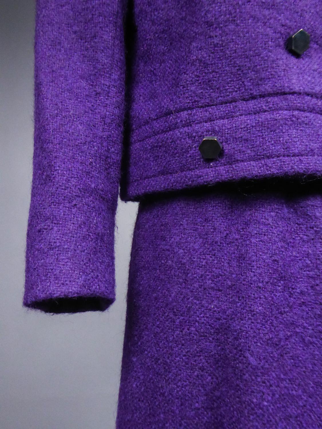 A Dior Demi Couture Purple Mohair Woolen Skirt Suit Circa 1975 For Sale 6