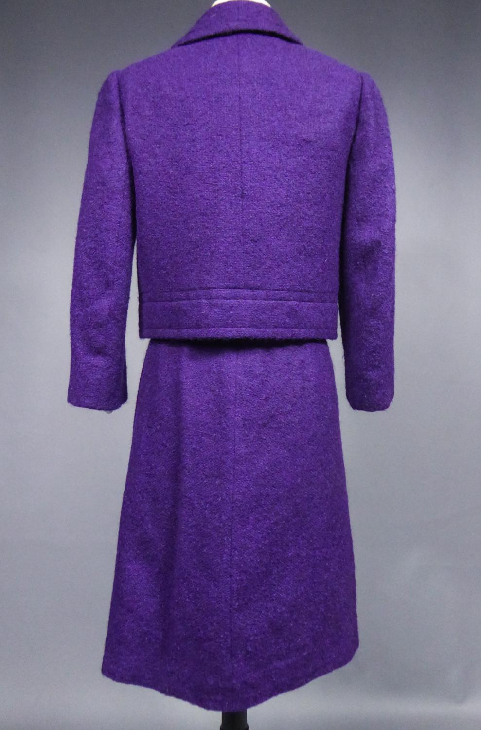 A Dior Demi Couture Purple Mohair Woolen Skirt Suit Circa 1975 For Sale 7