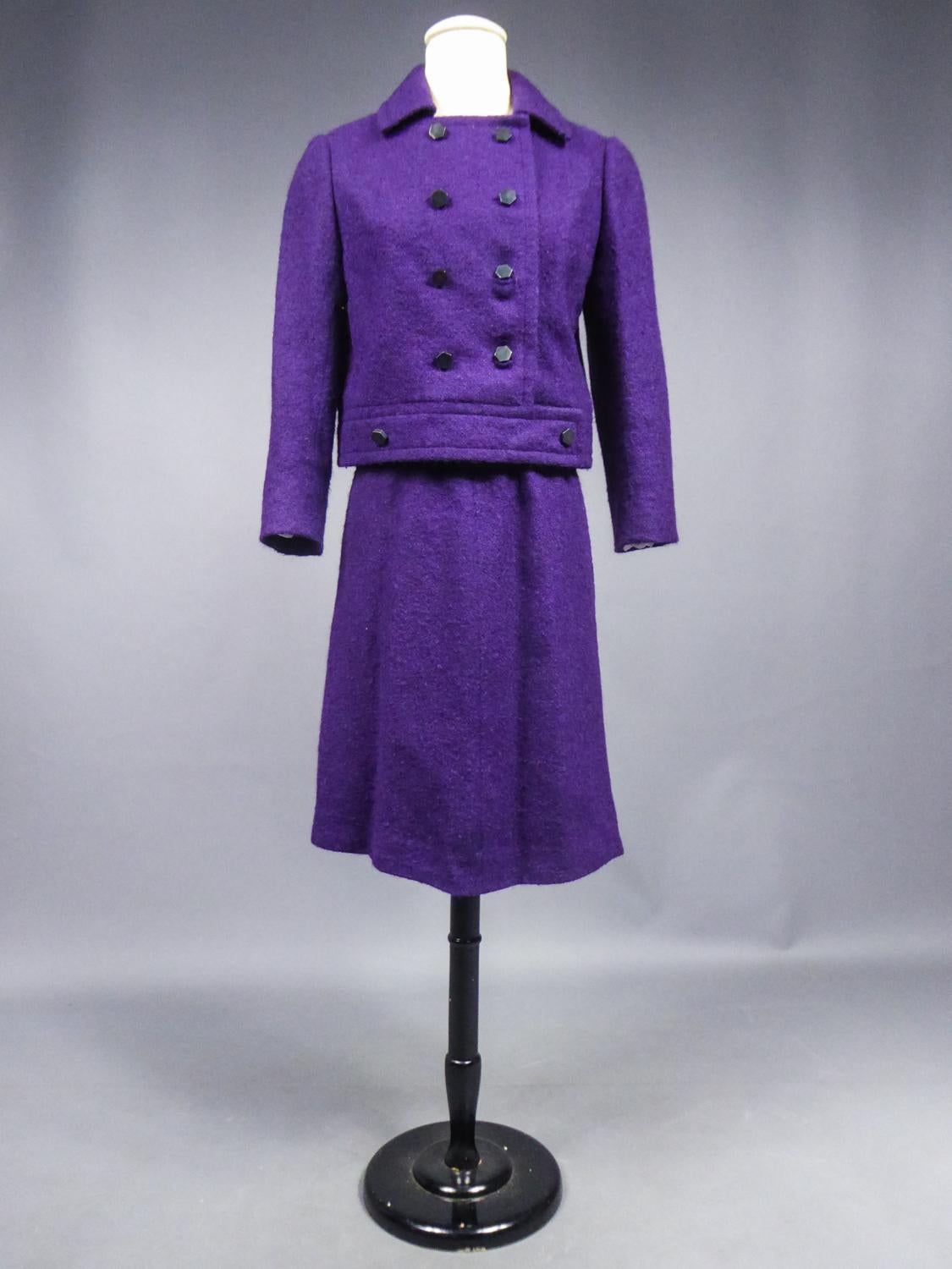 A Dior Demi Couture Purple Mohair Woolen Skirt Suit Circa 1975 In Good Condition For Sale In Toulon, FR