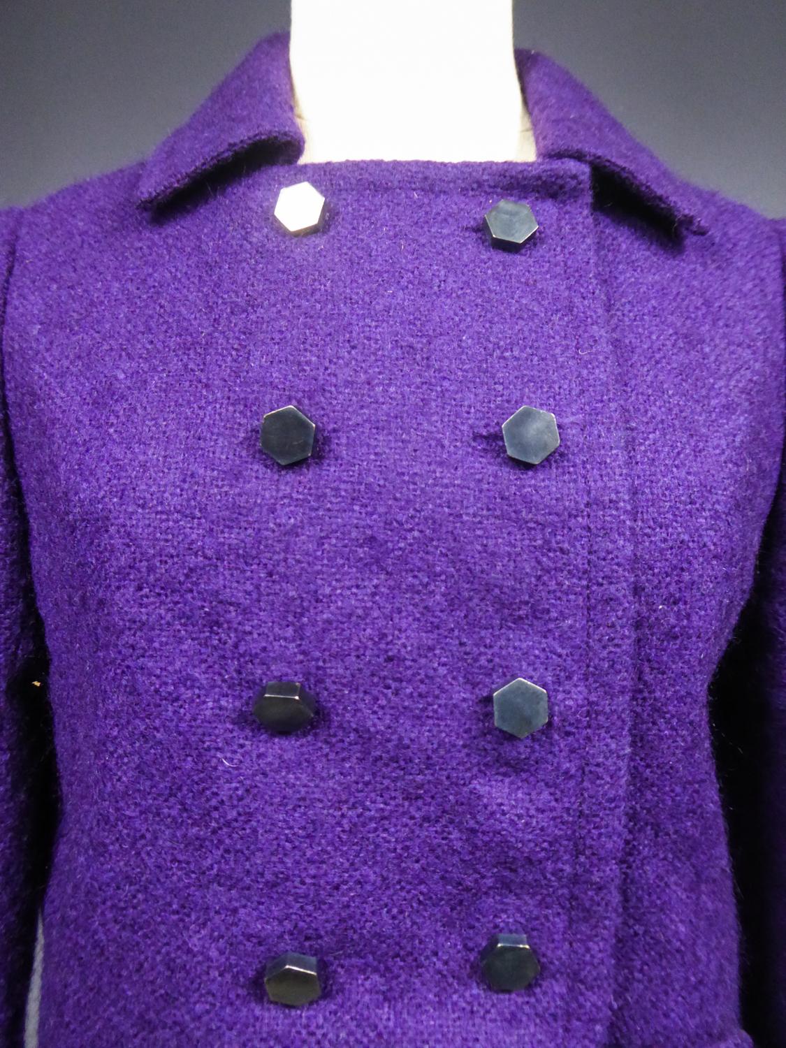 A Dior Demi Couture Purple Mohair Woolen Skirt Suit Circa 1975 For Sale 2