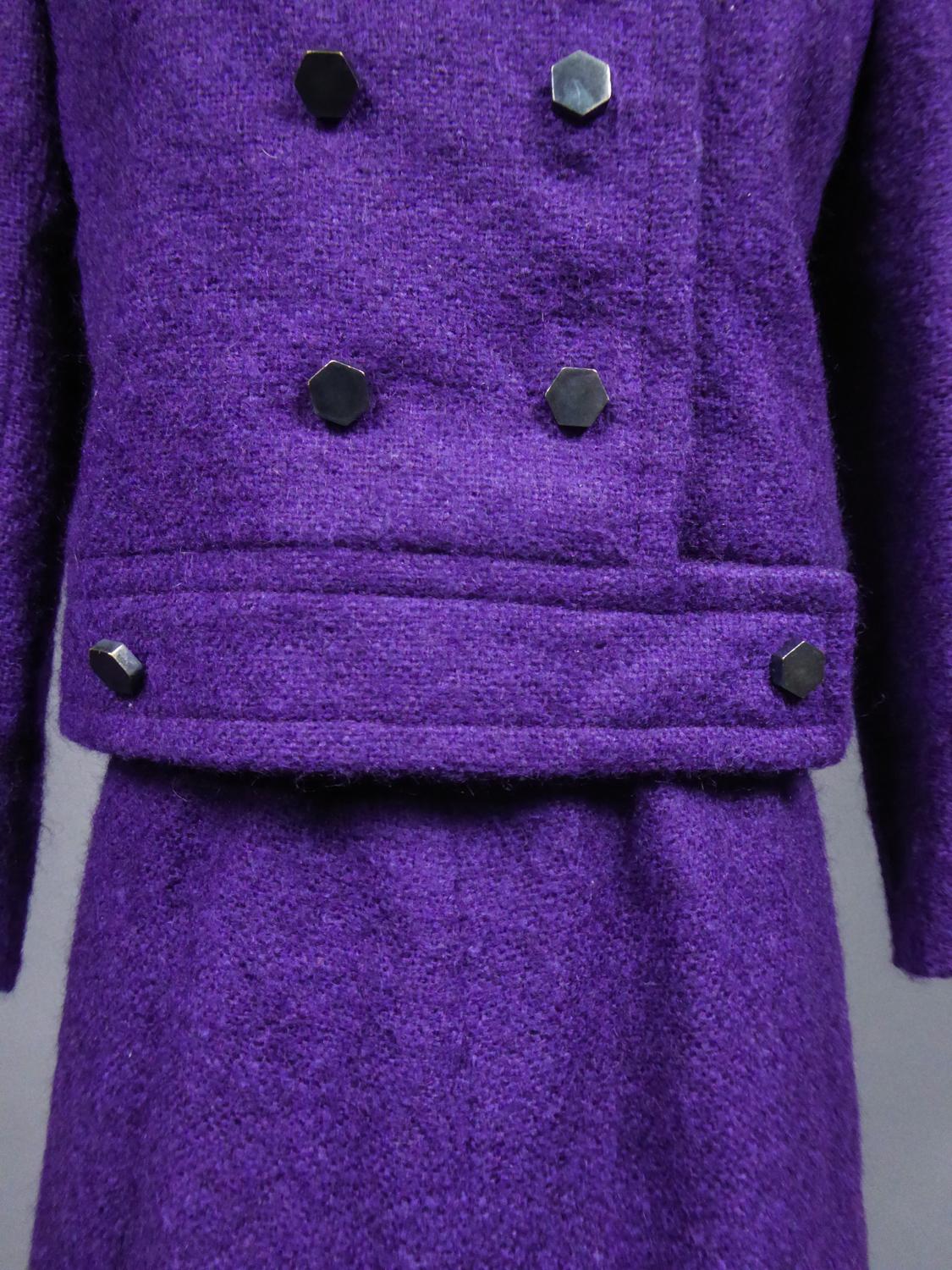 A Dior Demi Couture Purple Mohair Woolen Skirt Suit Circa 1975 For Sale 4
