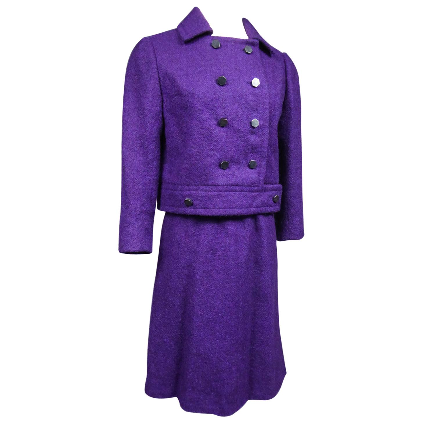 A Dior Demi Couture Purple Mohair Woolen Skirt Suit Circa 1975