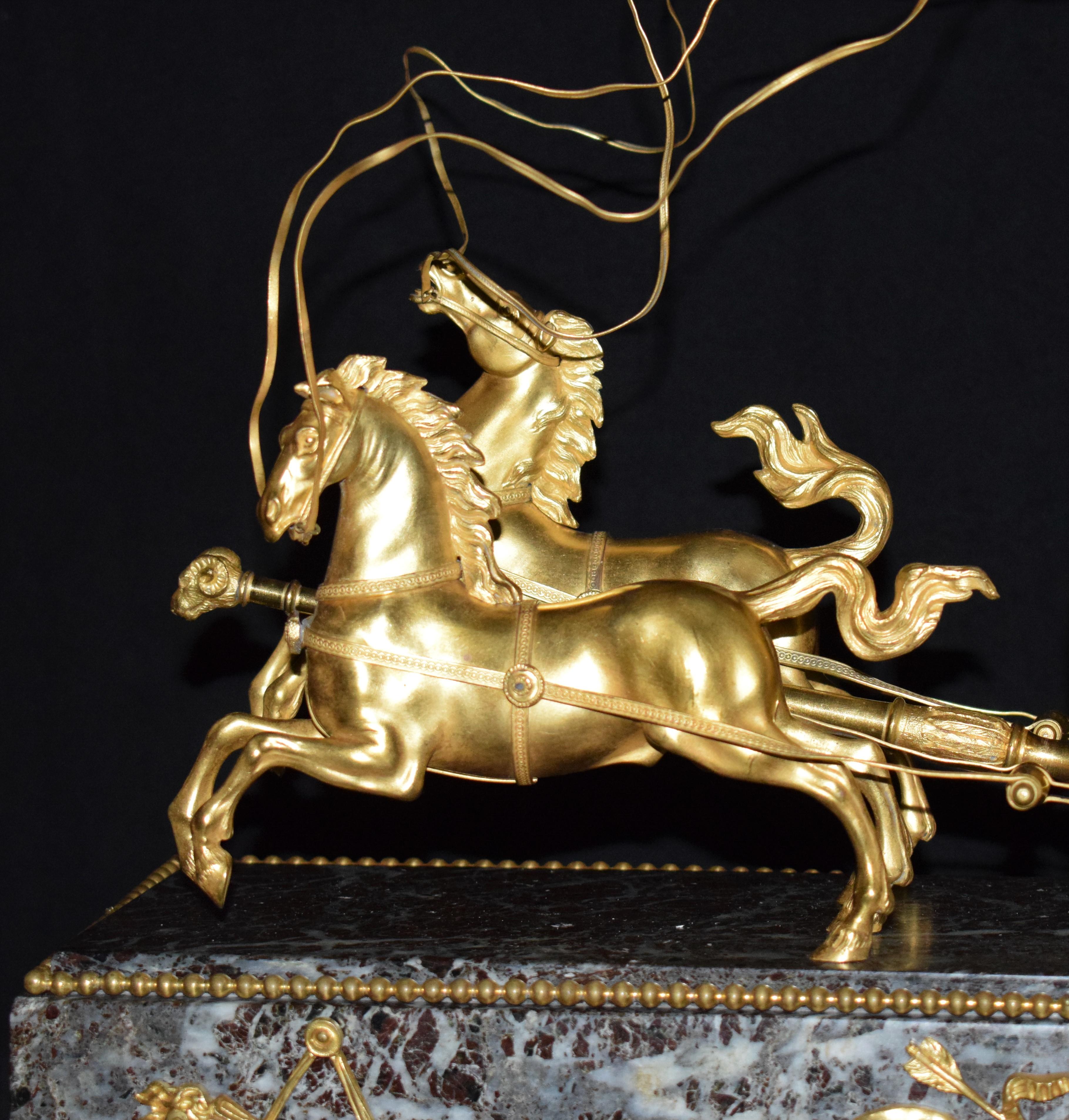 Directoire Gilt-Bronze Marble Mounted Chariot Clock, Late 19th Century For Sale 5