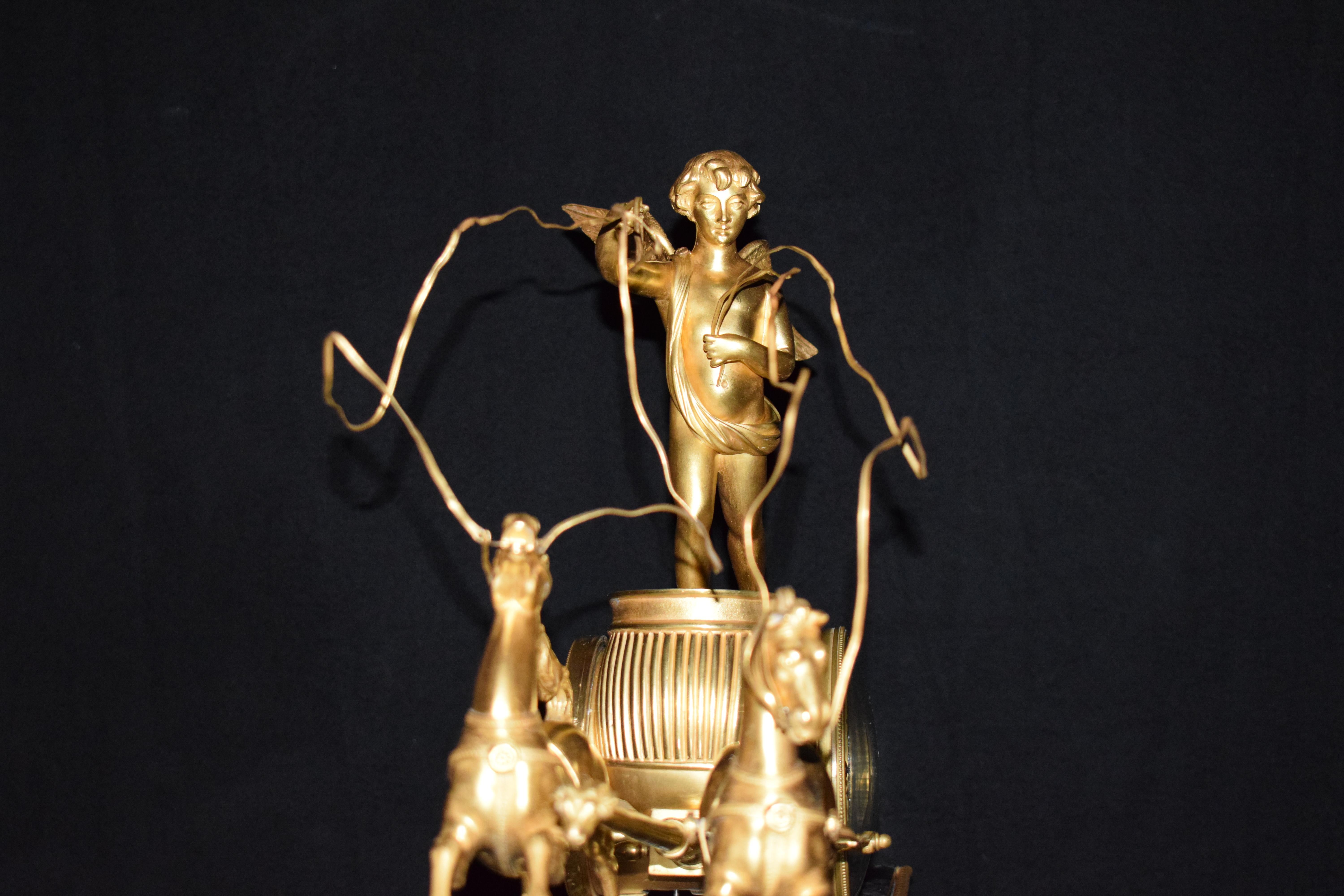 Directoire Gilt-Bronze Marble Mounted Chariot Clock, Late 19th Century For Sale 6