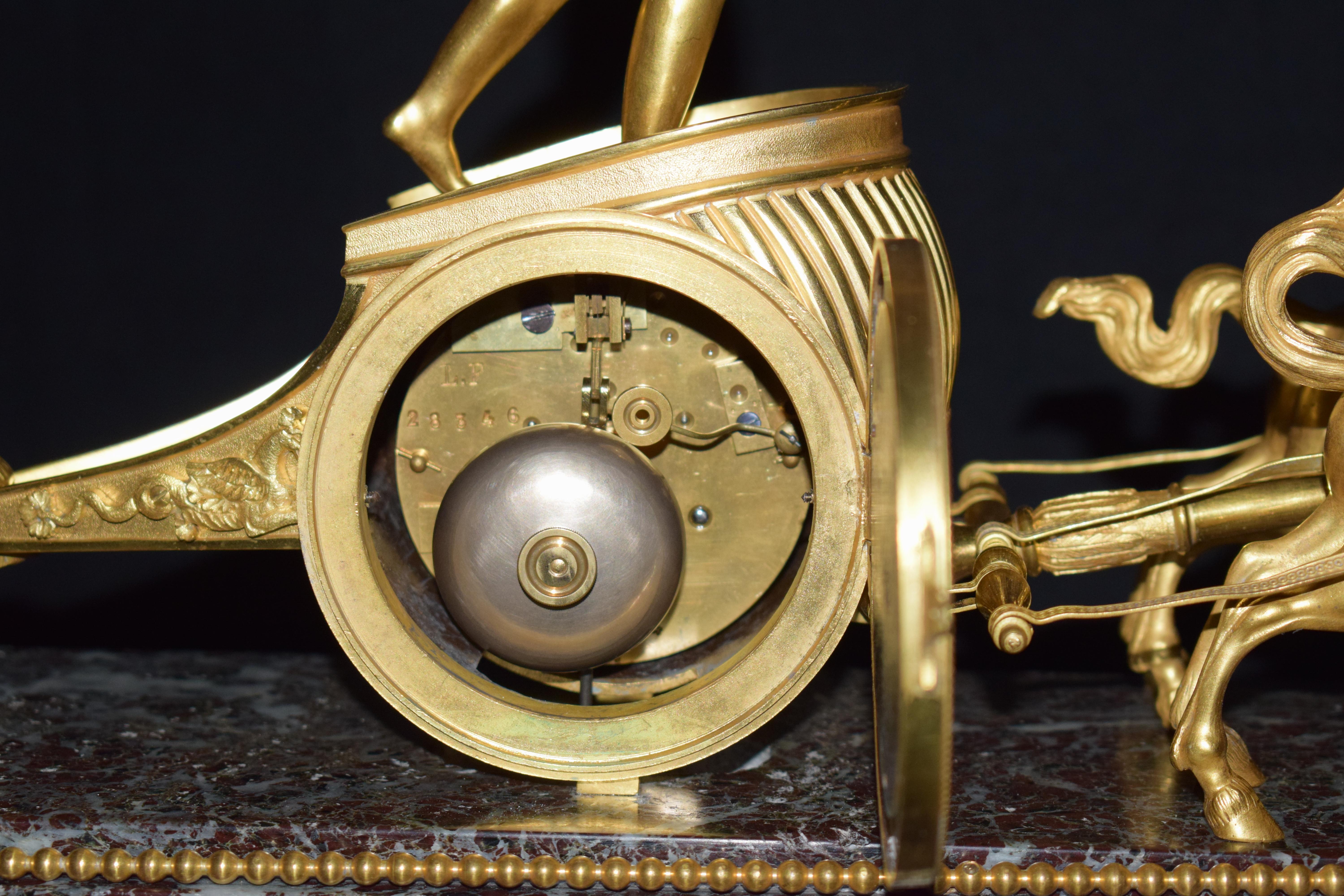Directoire Gilt-Bronze Marble Mounted Chariot Clock, Late 19th Century For Sale 9