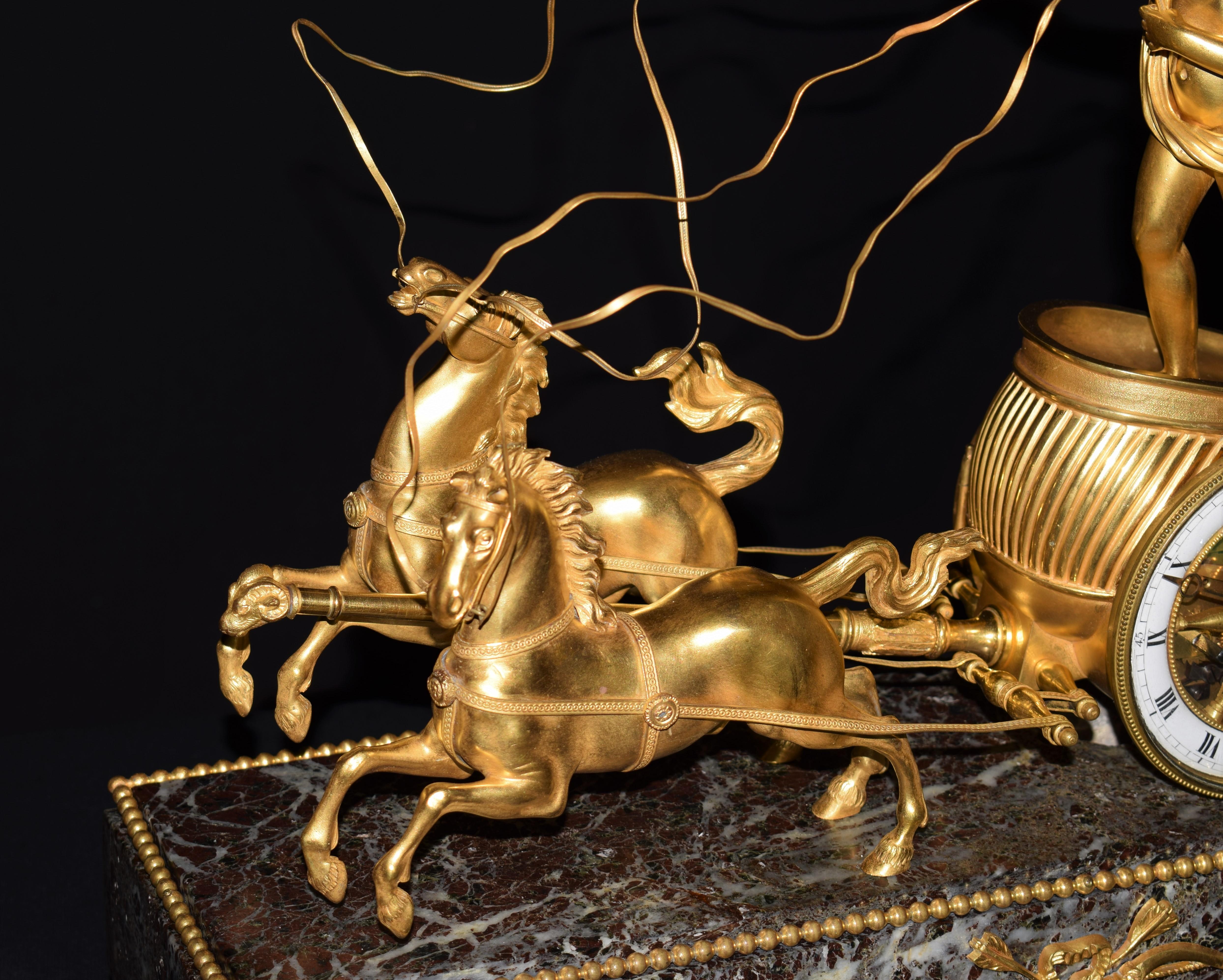 Directoire Gilt-Bronze Marble Mounted Chariot Clock, Late 19th Century For Sale 3