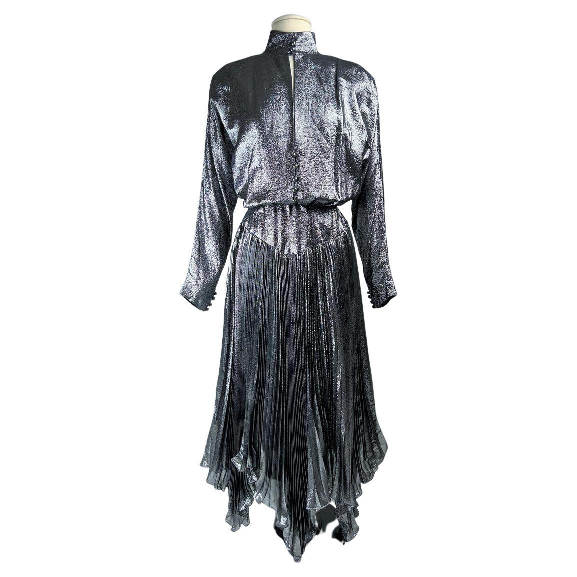 A Disco ball gown by Jean-Louis Scherrer in silver lamé n° 302451 Circa 1985 For Sale