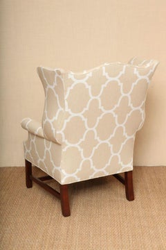 Mahogany Wood & Hoogan Chippendale Style Wing Chair with Down Cushion