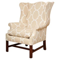 Mahogany Wood & Hoogan Chippendale Style Wing Chair with Down Cushion