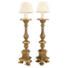 A Distinguished Pair of 18th Century Giltwood 
Polychrome Altarpiece Lamps
